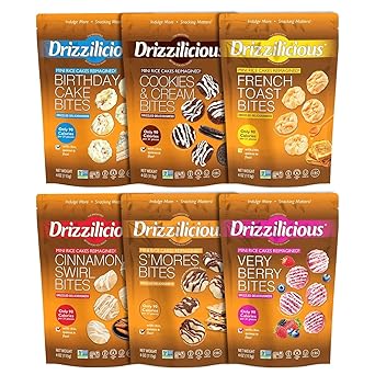Drizzilicious Mini Flavored Rice Cakes - Rice Crisps, Healthy Snack for Adults and Kids, Vegan, Gluten Free Snack, 90 Calories Per 21 Pieces - Ultimate Variety Pack, 4 oz Pack of 6