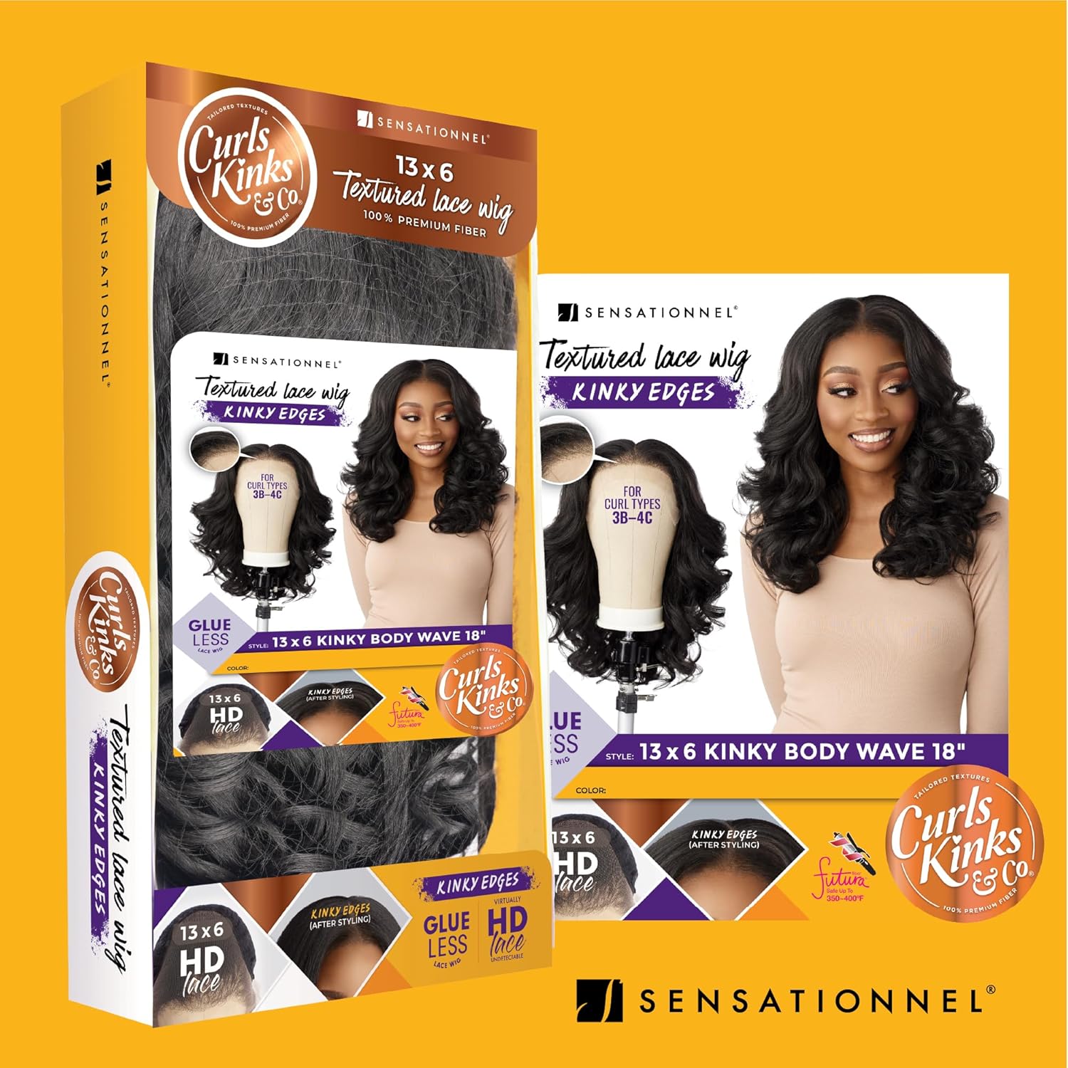 Sensationnel Curls Kinksandco Kinkyedges Wig - Kinky Body Wave 18 Inch 13X6 Lace Frontal Natural Kinkytexture Edged Hairline for Natural 3C to 4C Hair Textures (1B OFFBLACK)