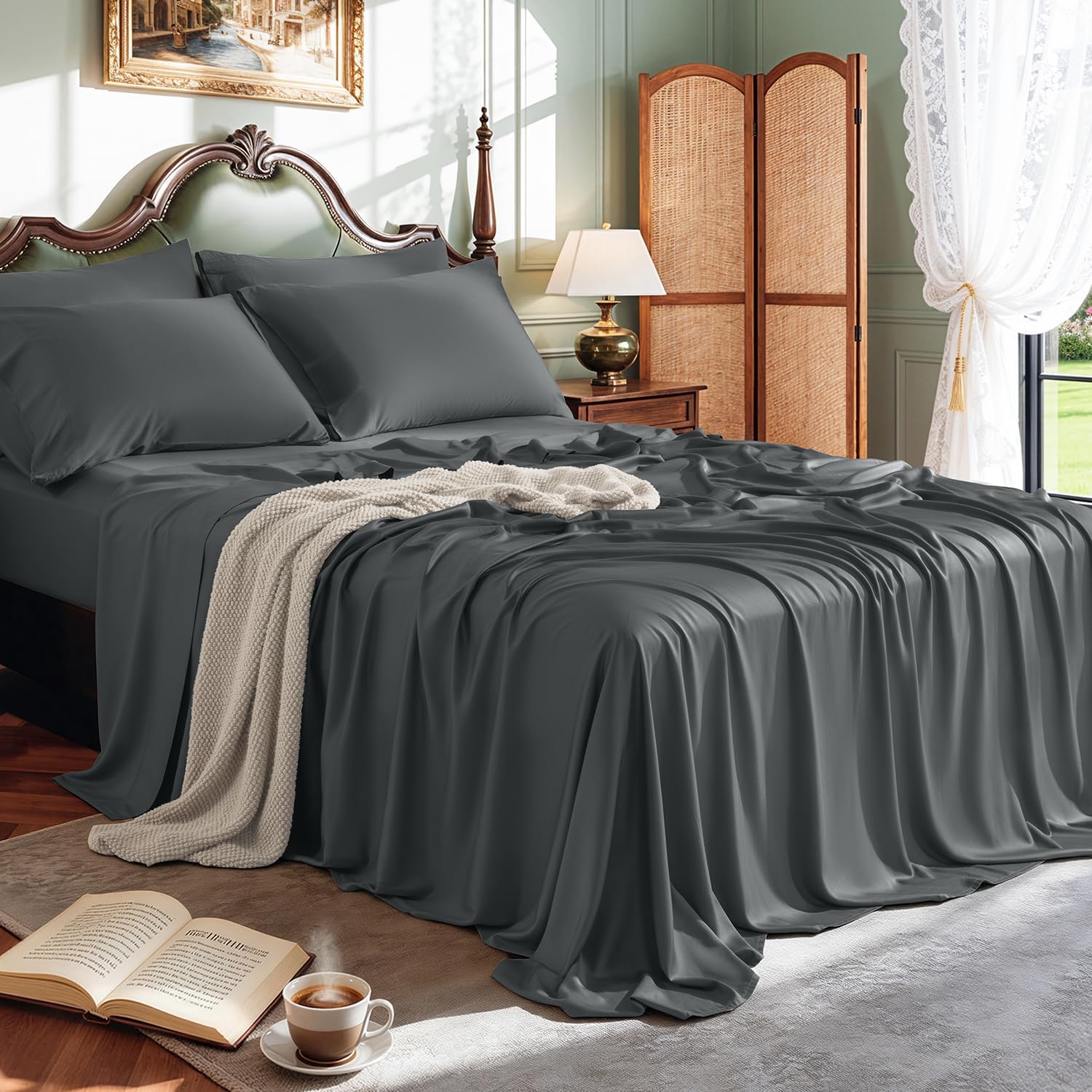 100% Viscose Derived from Bamboo_ Sheets Queen Size 6pcs