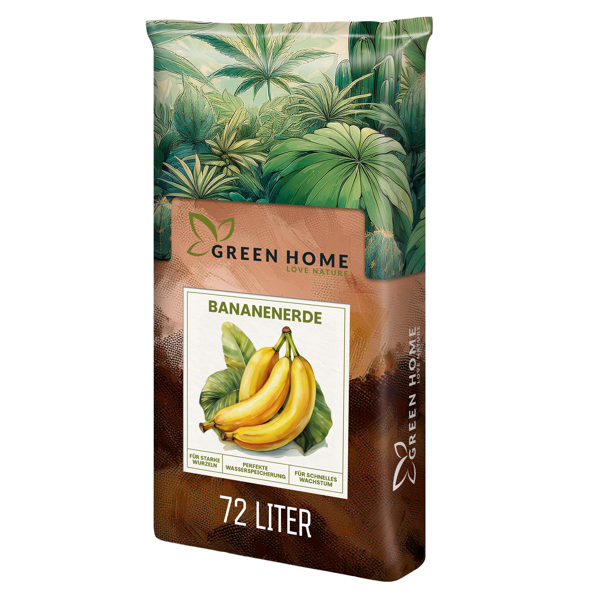 Green Home Bananenerde 72L - Erde für Bananen & Tropenpflanzen |Pflanzerde mit Langzeitdünger | Mit Perlite, Kokosfasern & Rindenhumus | Erde für Hochbeet, Kübel & Garten, pH 5,8