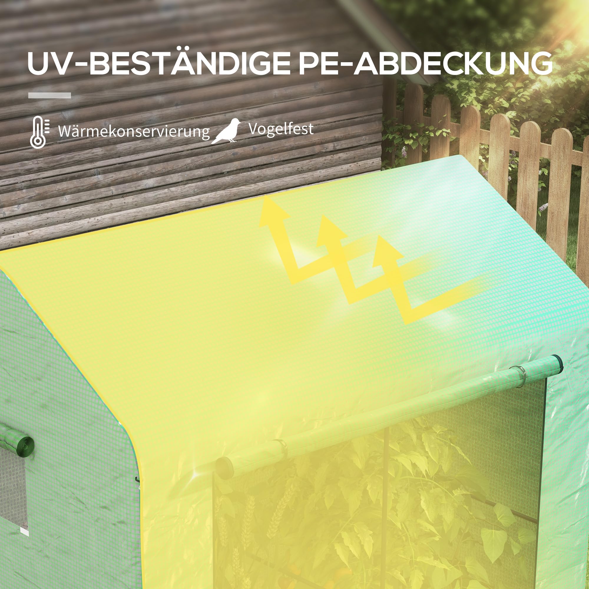 Outsunny Szklarnia foliowa, wiatroszczelna szklarnia z podwójnymi drzwiami, szklarnia z oknem bocznym, ochrona przed promieniowaniem UV do ogrodu, PE, zielona, 200 x 140 x 200 cm