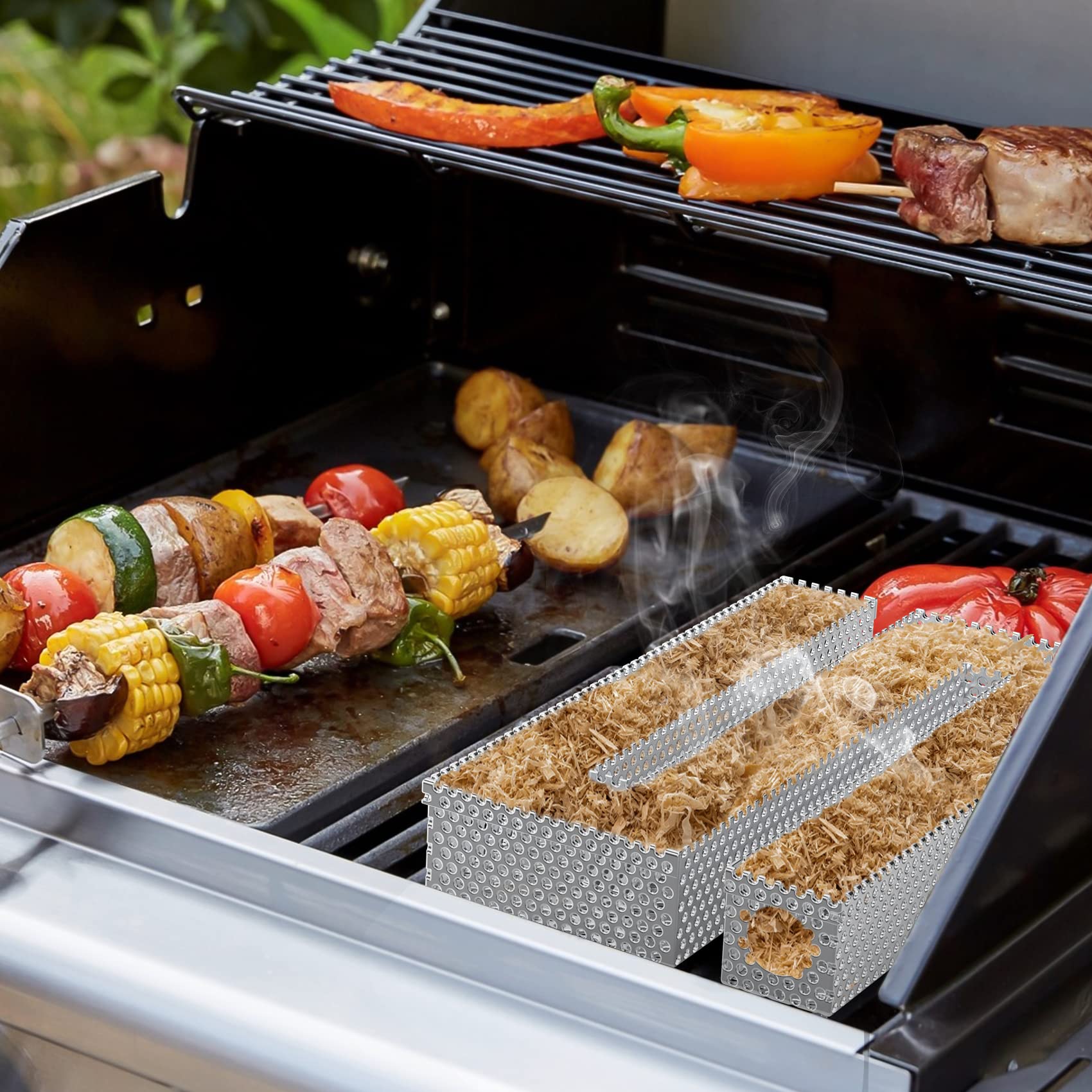 Only fire Bandeja de ahumador de laberinto de pellets de 12 horas, caja de ahumador para carne caliente y fría, ahumar queso, se adapta a cualquier parrilla de gas, parrillas de carbón o ahumadores, 5 4