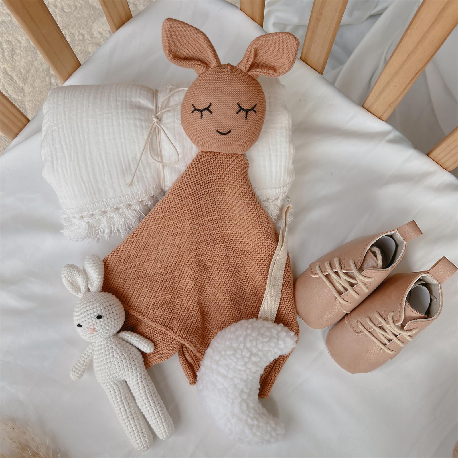 5-teiliges Baby-Set mit Baumwolldecke, beruhigendem Handtuch, Häkelspielzeug und Zubehör für Neugeborene