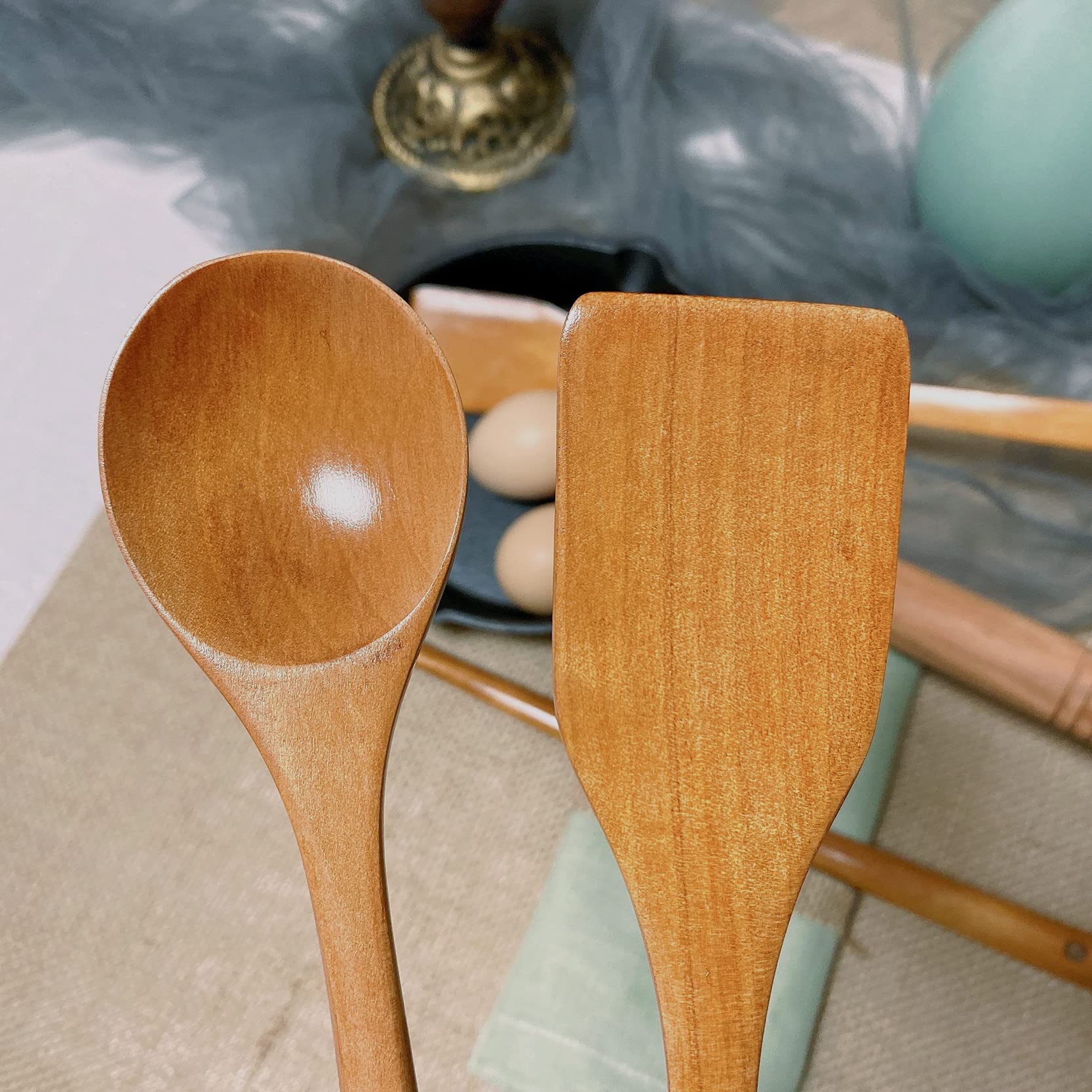 Set Di Utensili In Legno Per Cucina: Spatola Sottile Per Frittate (27 Cm) E Cucchiaio Lungo Da Mestolo (34 Cm) – Legno Naturale, Ideale Per Padelle Antiaderenti