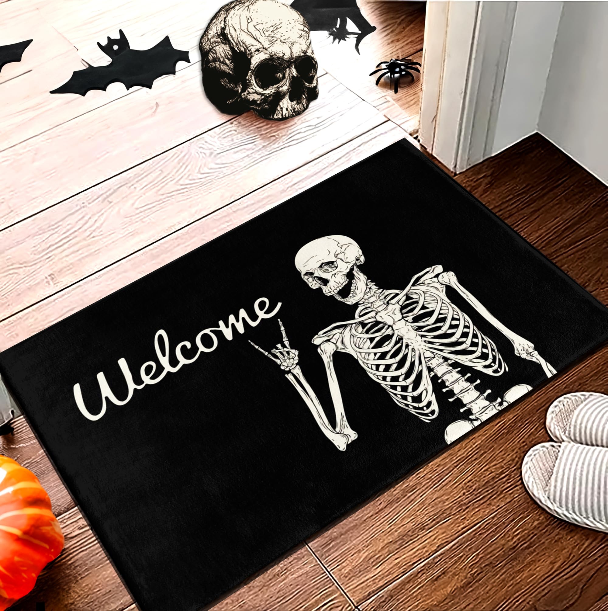 Funny Halloween Skull Doormat – 17x30 Inch, Non-Slip, Indoor/Outdoor Welcome Mat For Porch Entryway