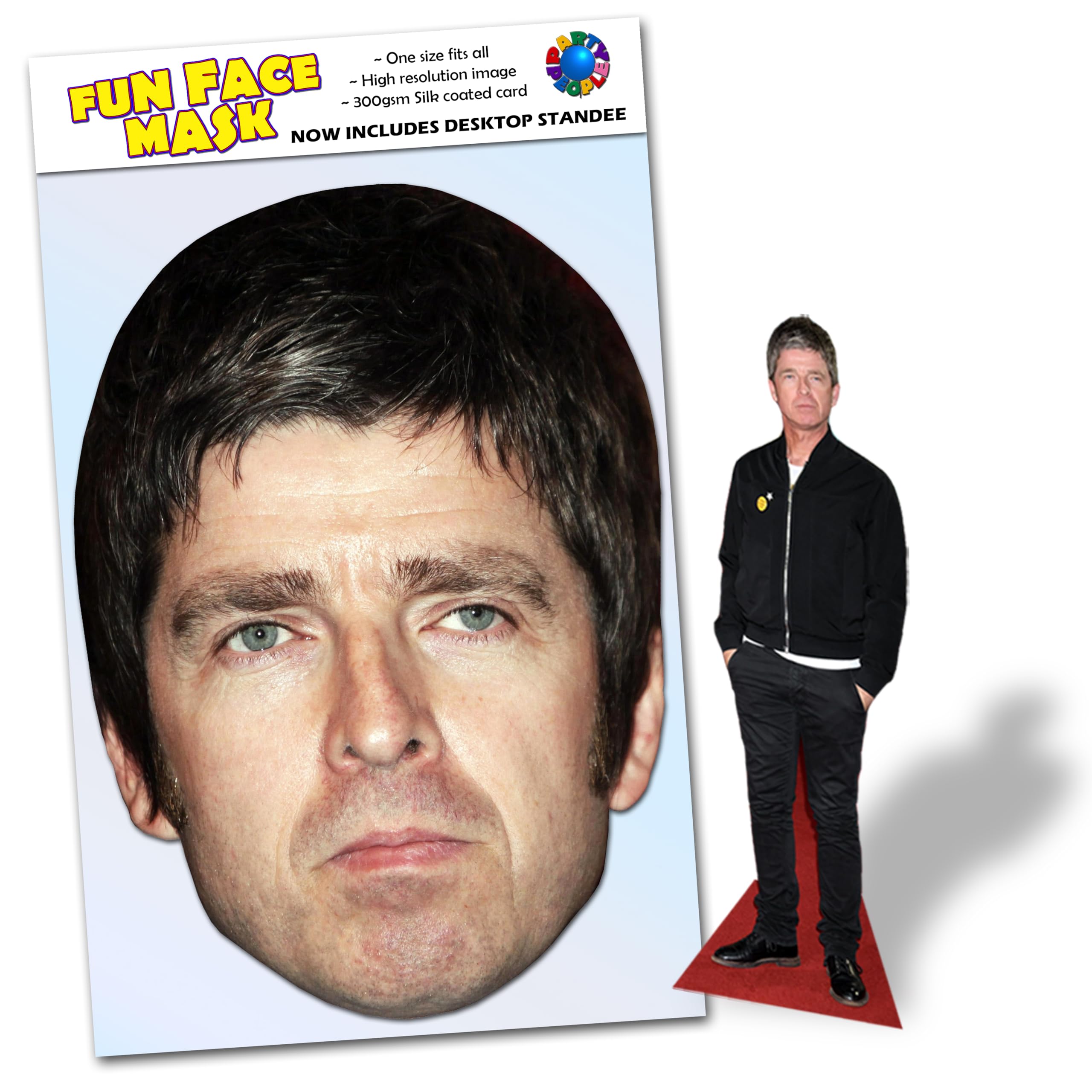 Party People 1 x Noel Gallagher - Ready To Wear Celebrity Face Mask Includes Freestanding 20cm Desktop Standee Card Cutout - Standee Noel G