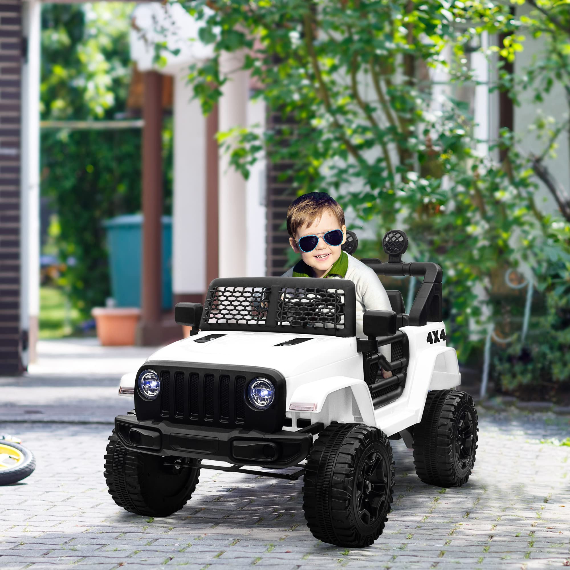 HOMCOM Macchina Elettrica per Bambini 12V Fuoristrada, 100x65x72 cm Bianco | Auto Elettrica per Bambini con Telecomando, 2 Motori e 2 Portiere, Velocità 3-5km/h