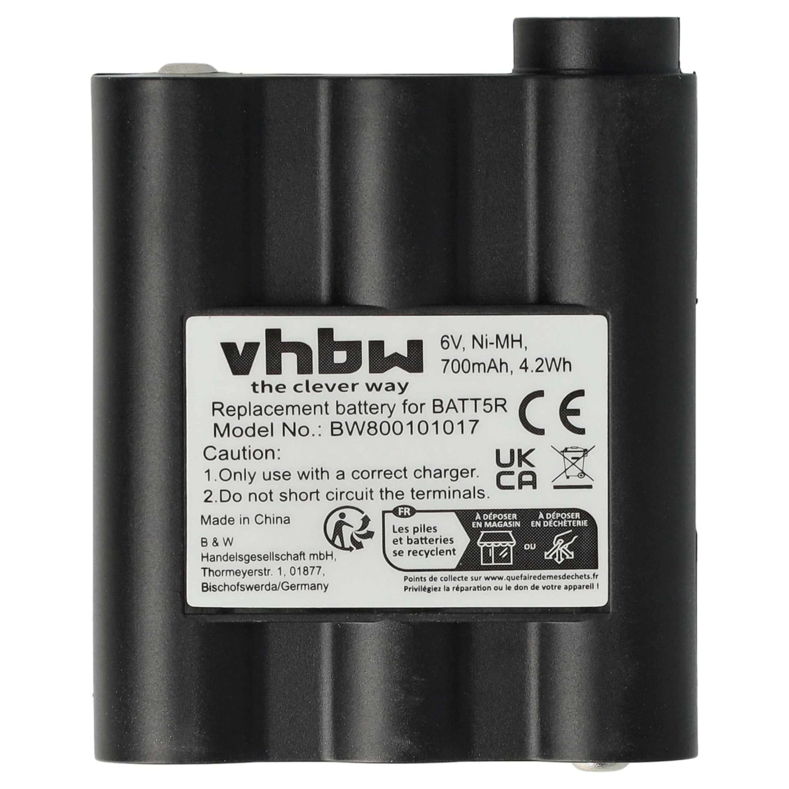 vhbw 2X Batterie Compatible avec Alan Midland GXT-850 | GXT-800, GXT-950, GXT-900, GXT-757, GXT-756, GXT-775 radio talkie-walkie (700mAh, 6V, NiMH)