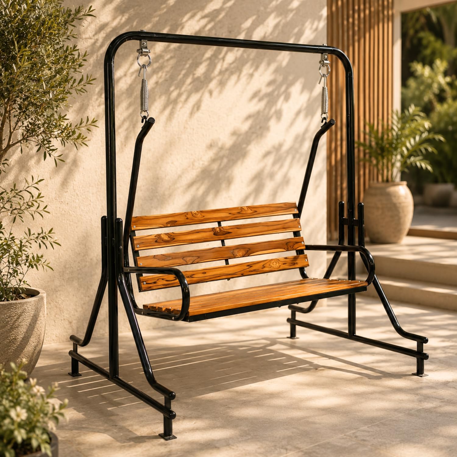 Kaushalendra Indoor Teak Wood Swing - Balcony Room Jhula with Iron Pipe, 2 Seater, 117 cm discount deal