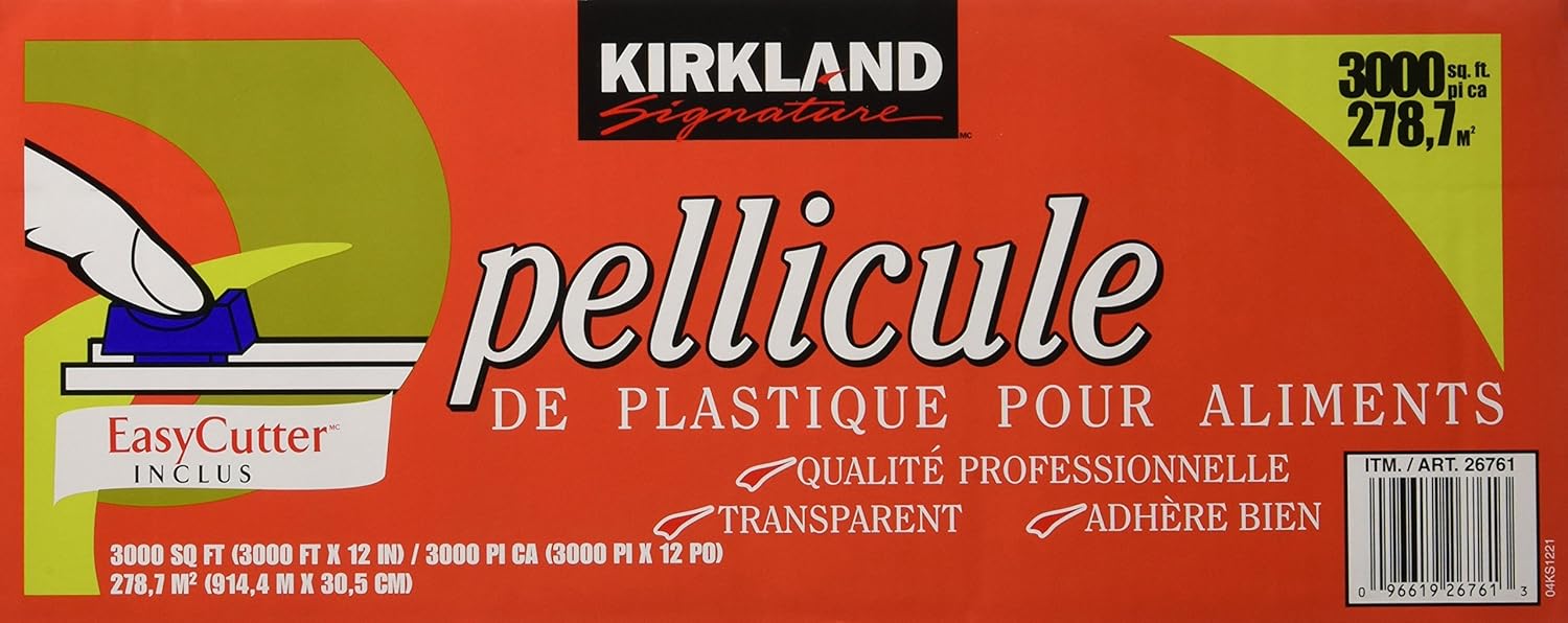 Amazon Com Kirkland Signature Plastic Food Wrap Pellicule 3000 Sqft With Easy Cutter 3000 X 12 Health Household