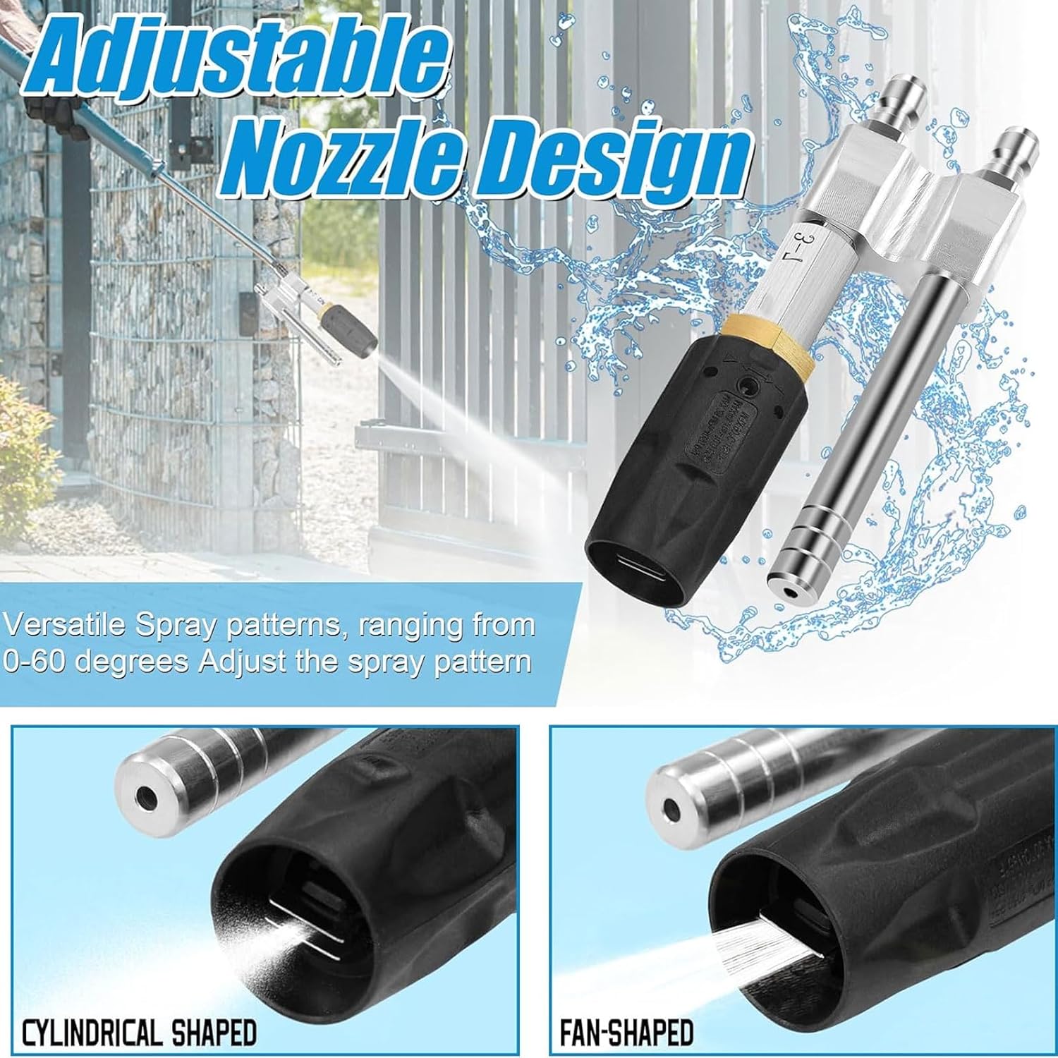Fabater Adjustable Downstream Soft Wash Nozzle, M5 Twists Nozzle for Pressure Washer, 2-in-1 Shooters Tip, High Soap Nozzle with 1/4 Inch Quick Connect, 3-7 GPM