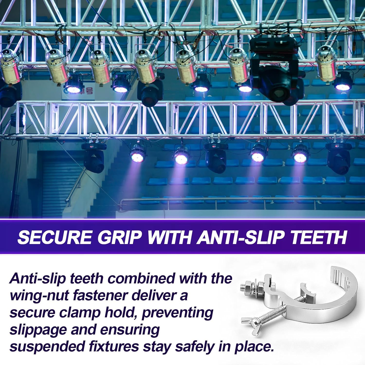 10 Pack Stage Light Clamp Hooks Fit for 30-50mm Od Tube Pipe, Load Capacity 55lb Aluminum Alloy Truss Anti-injury Clamps, Heavy Duty Equipment Accessories for Dj Spot Moving Head Pole Mount - Image 5