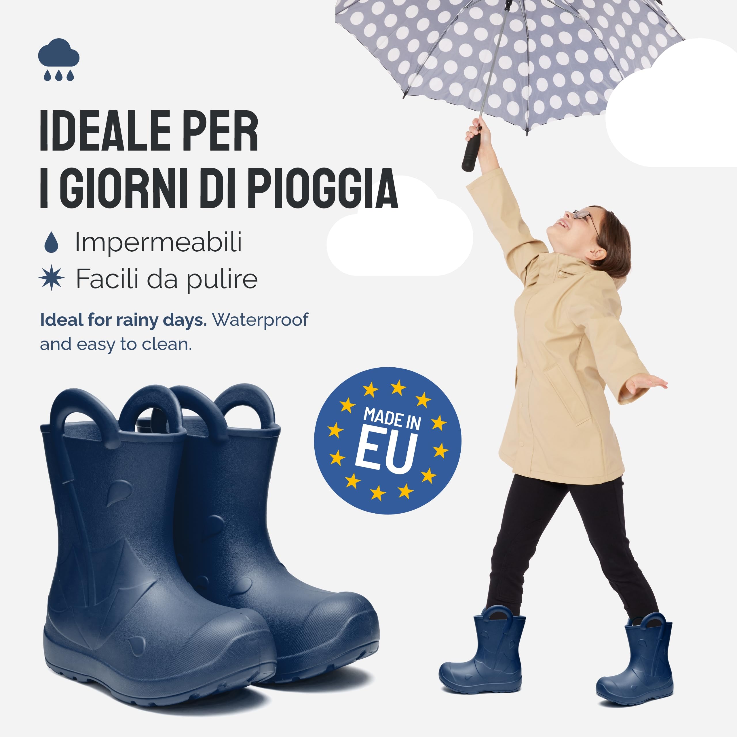 Ladeheid x Camminare Stivaletti Pioggia Bambino con Manici in EVA Rinforzata, Legerri Stivali Pioggia Bambina, Facili da Pulire Stivaletti Bambina e Scarpe Bambino LA-CA-20