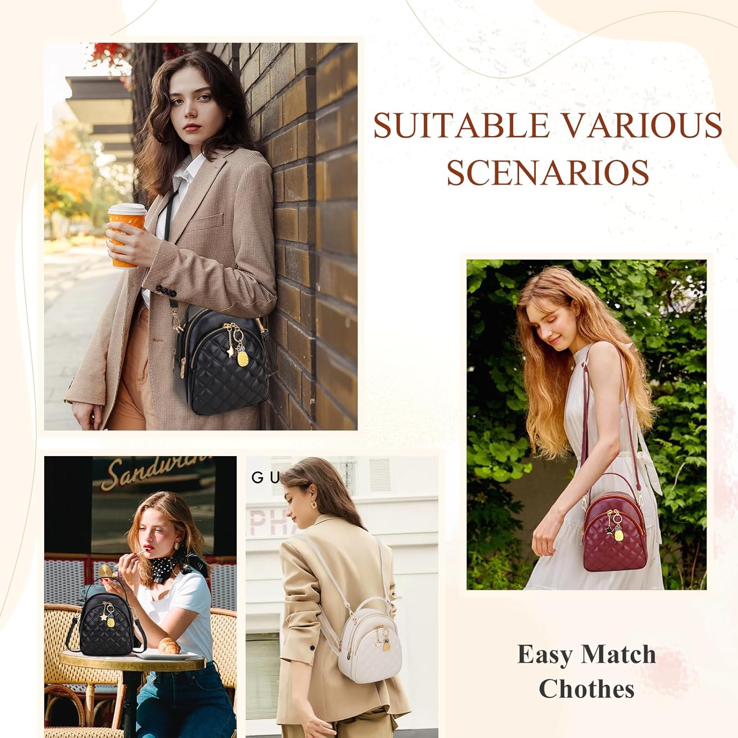 Mini Backpack Purse,VONXURY Fashion Small Leather Quilt Backpack Convertible Casual Travel Daypack for Women Ladies