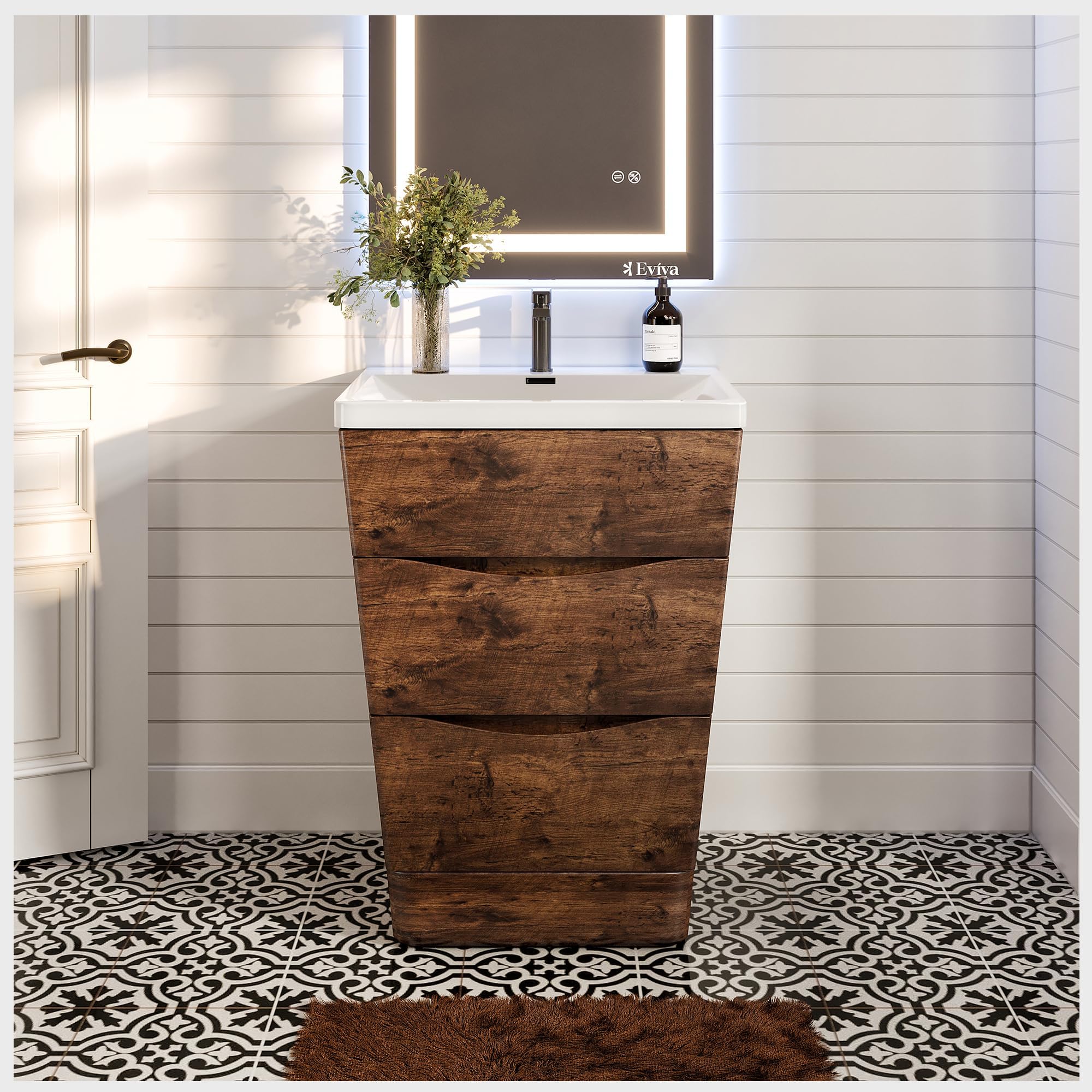Amazon.com: Eviva Rosewood Small Bathroom Vanity with Sink - Standing ...