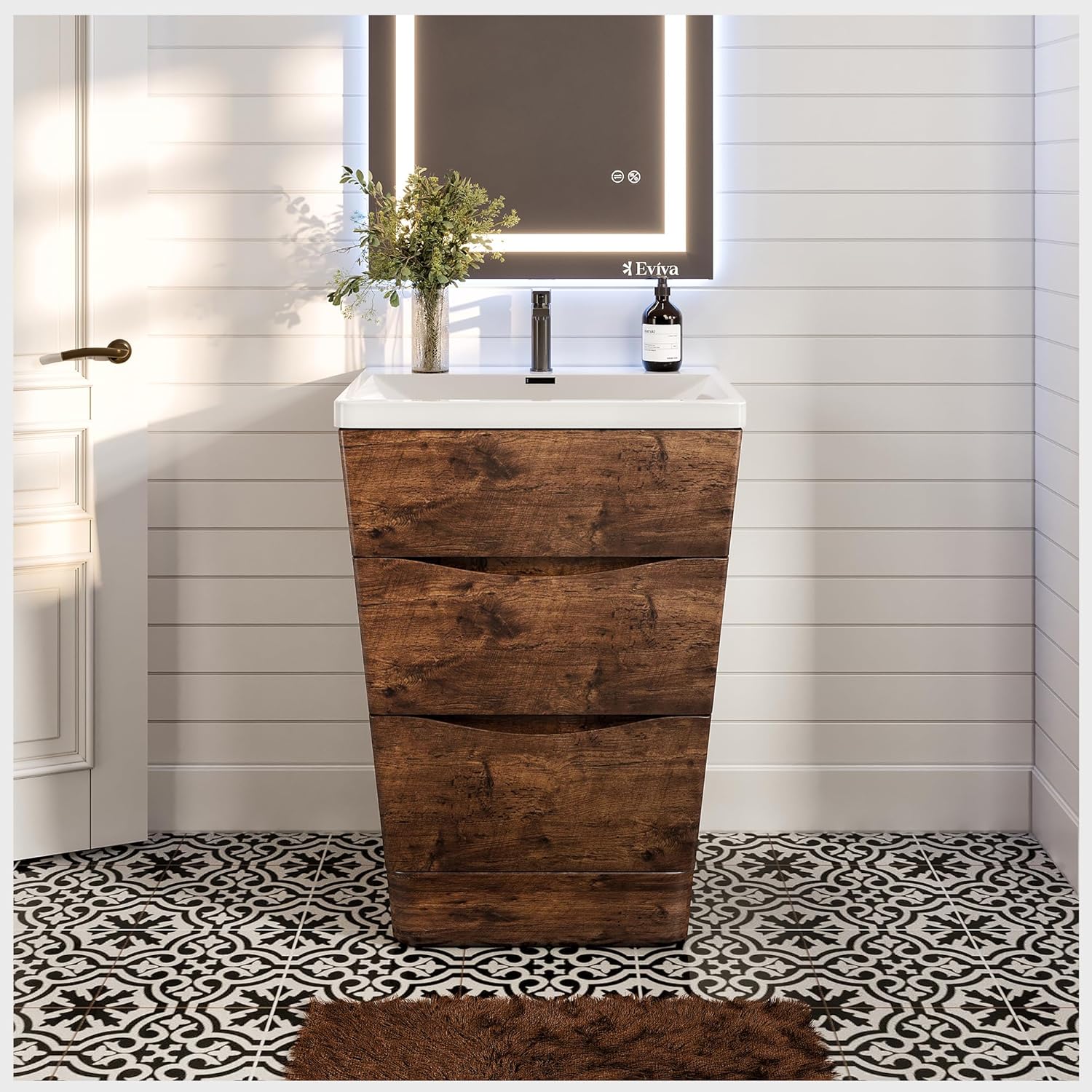 Amazon.com: Eviva Rosewood Small Bathroom Vanity with Sink - Standing ...