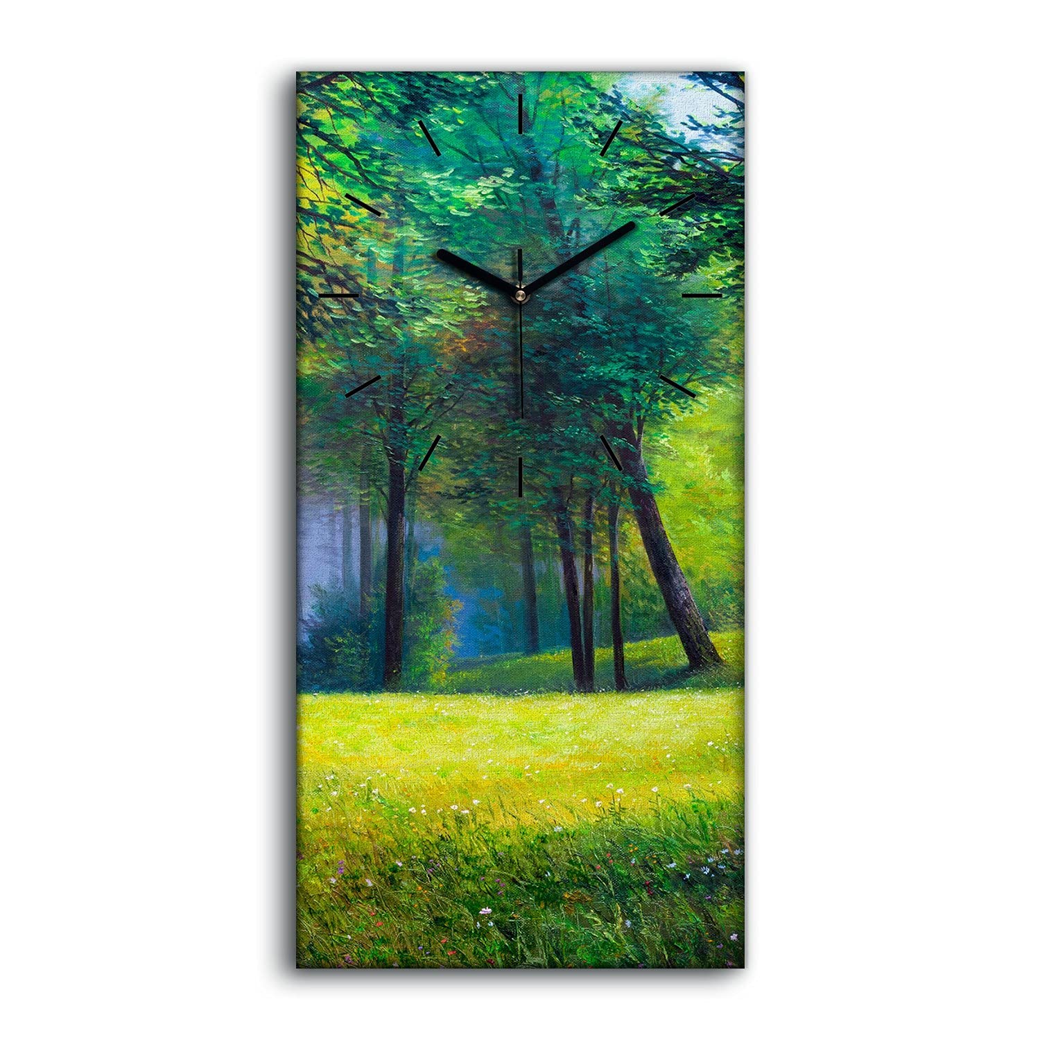 Horloge sur Toile Forêt Vert 30x60cm pour salon zen et ambiance nature moderne