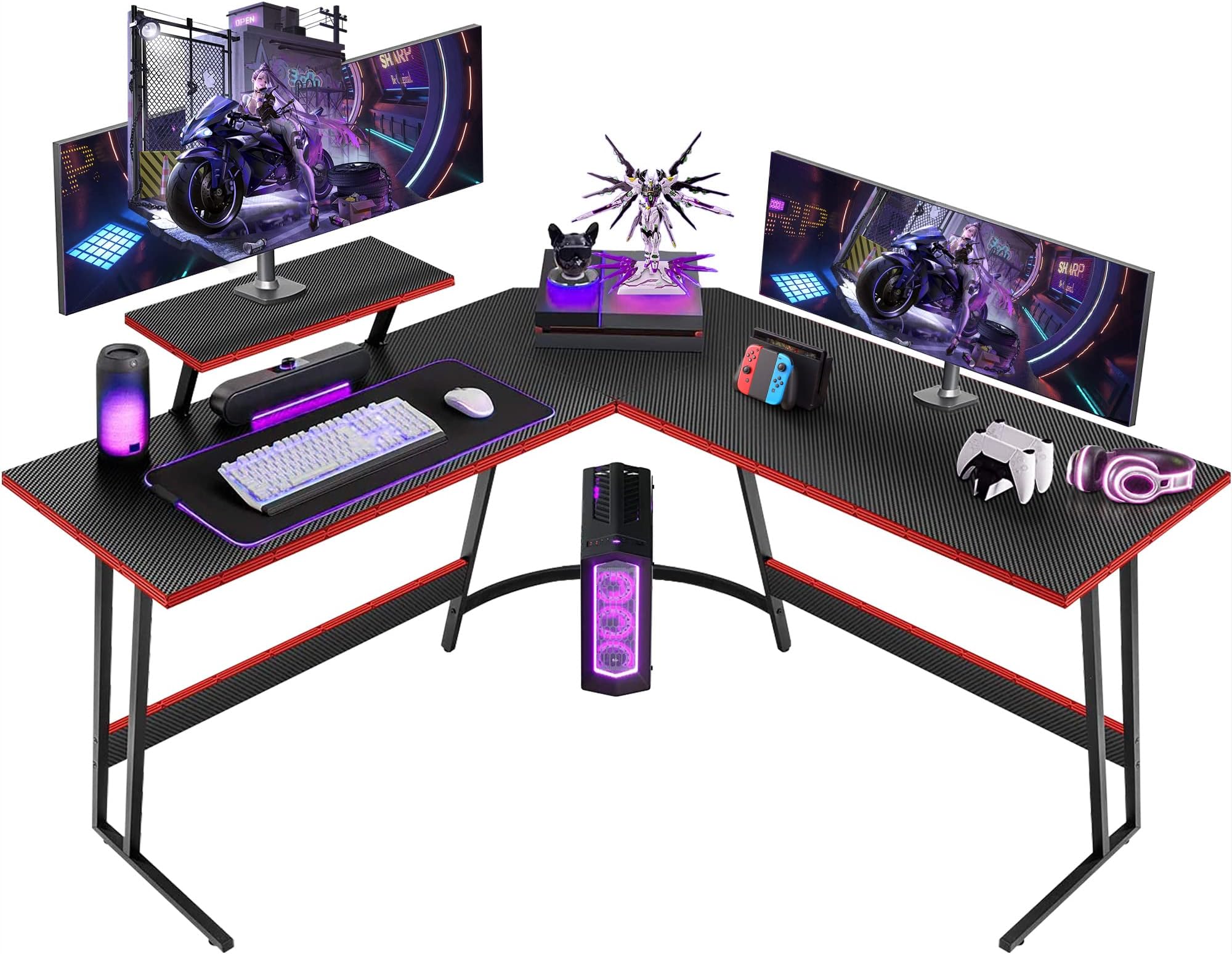 LShaped Gaming Desk, Computer Corner Desk, Home Office Workstation with Cable Management