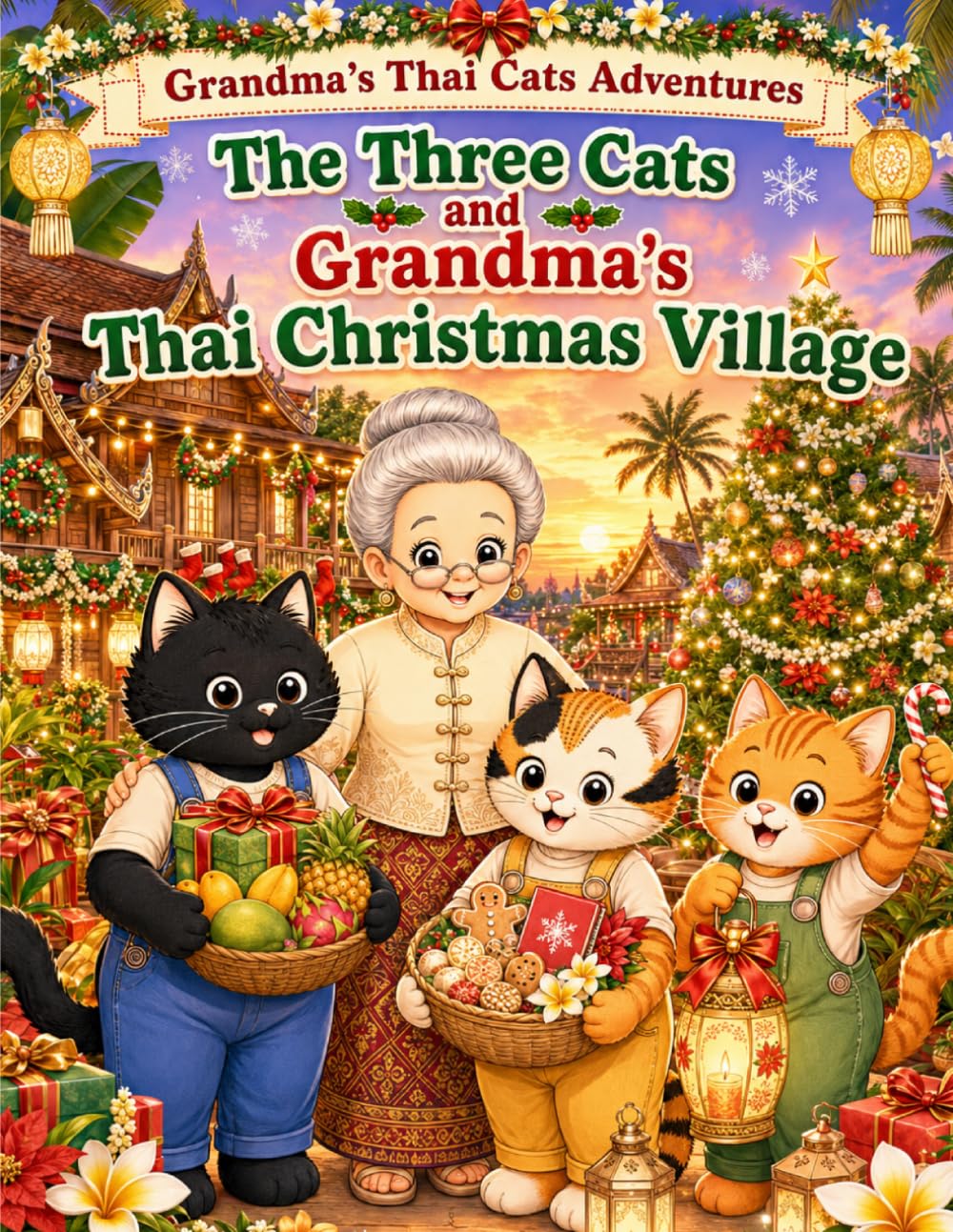 The Three Cats and Grandma's Thai Christmas Village: A Cute Cat Adventure and Cozy Holiday Festive Coloring Book for Kids (Grandma's Thai Cats Adventures)