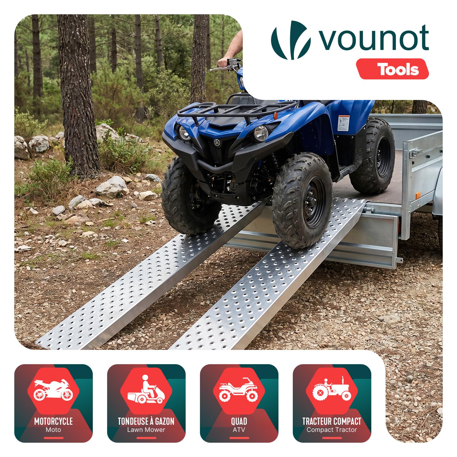 VOUNOT 2 x Rampe de Chargement 400kg Max Rampes Moto Tracteur remorque et Rampe d’accès Résistant et Pratique Taille 160cm x 23x 5 cm Rampe Chargement - Rampe Moto Argent