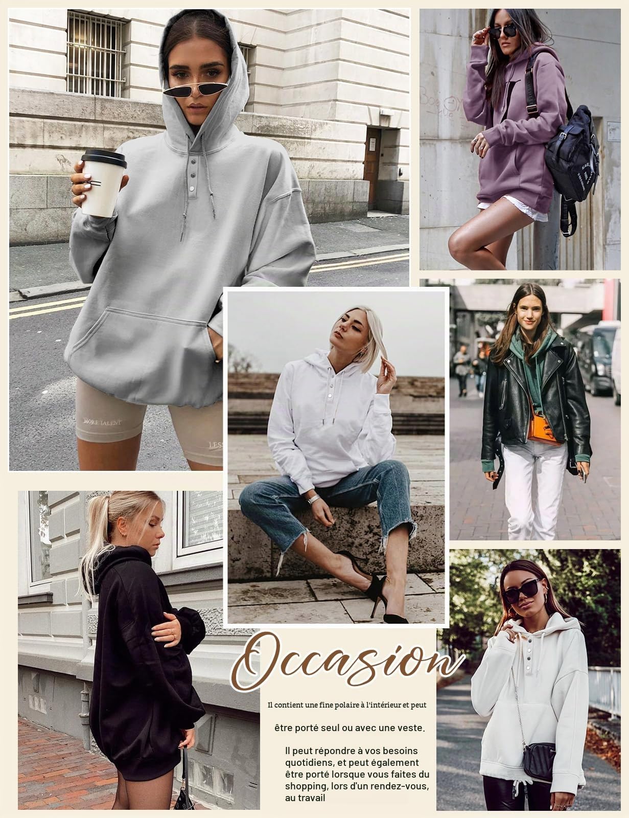 Xnova Sweats à Capuche Polaire Femmes Chaud Décontracté | Boutonné Hoodie Basic Casual Sweatshirts Pullover Tops avec Poche, Cordon de Serrage Manches Longues Automne Hiver