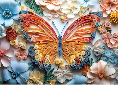 Jigsaw Puzzle 1000 Pieces Quilled Paper Butterfly Puzzle Enchanted Nature Puzzle, Whimsical 3D Spring Florals, Challenging Wall Art, Good for Beginners, Adult, Family Game Nights