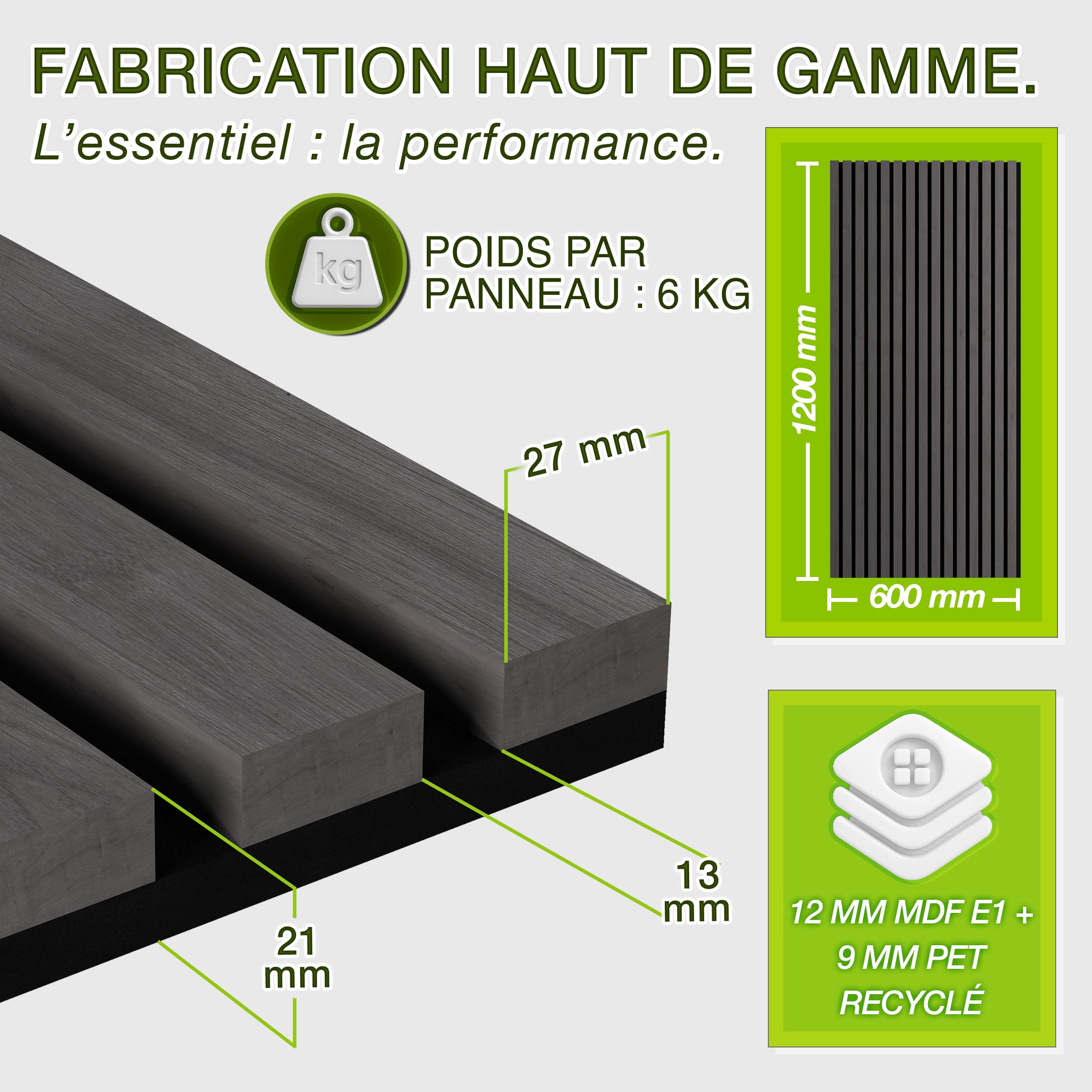 TRESKO Lot de 4 panneaux acoustiques en bois - 120 x 60 cm - Avec 8 crochets à vêtements - Revêtement mural en chêne clair comme mur à lamelles 3D - Panneaux en bois pour isolation acoustique