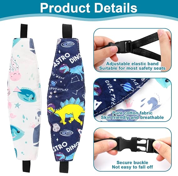 2 Pcs Baby Car Seat Head Support, Baby Head Support for Car Seat, Thickened Cotton Child Seat Headrest, Adjustable Car Seat Head Support for Kids, Child Seat Headrest Neck Support with Belt Protector