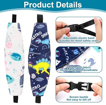 2 Pcs Baby Car Seat Head Support, Baby Head Support for Car Seat, Thickened Cotton Child Seat Headrest, Adjustable Car Seat Head Support for Kids, Child Seat Headrest Neck Support with Belt Protector