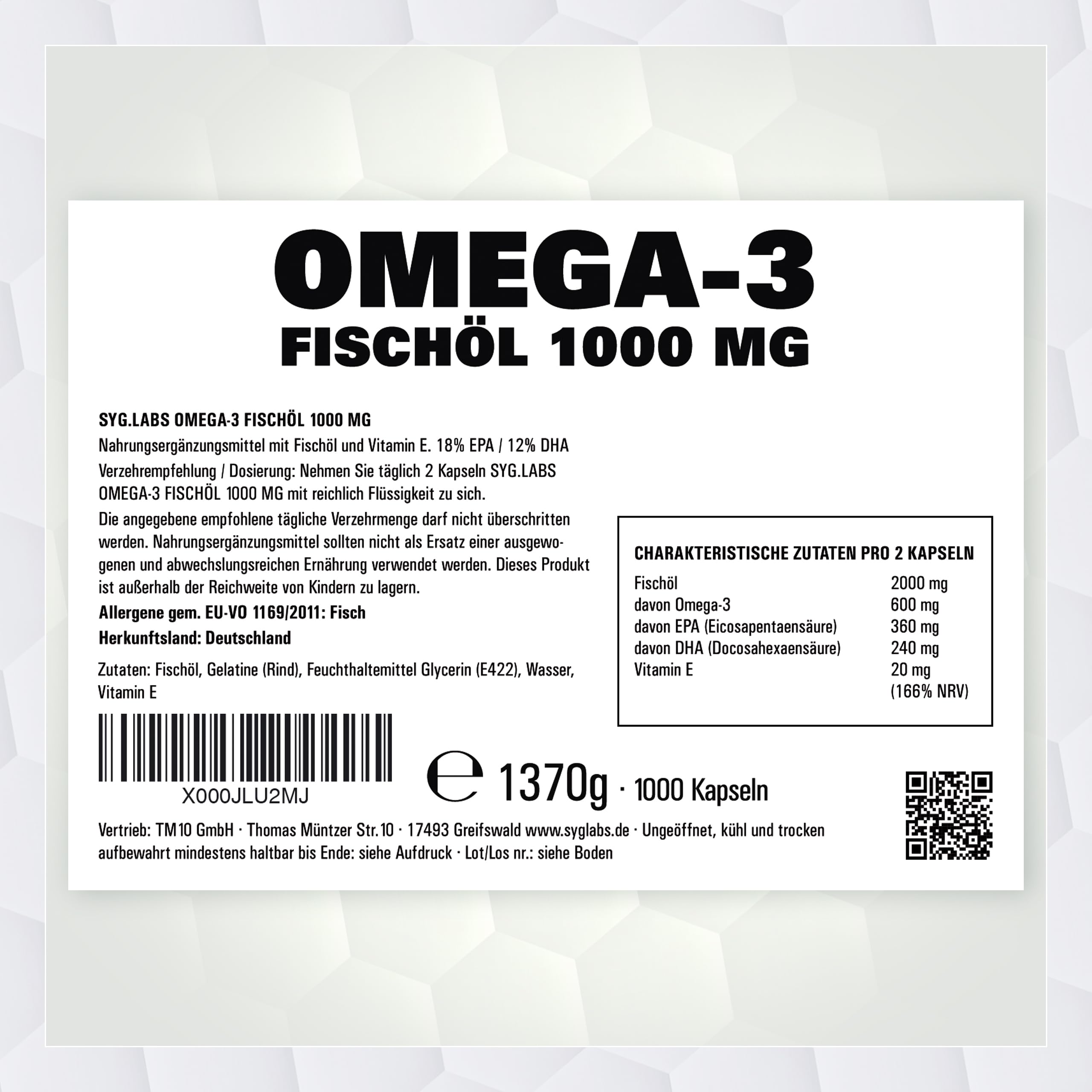Omega 3, 1000 mg, 1000 cápsulas, 1 unidad (1,37 kg)
