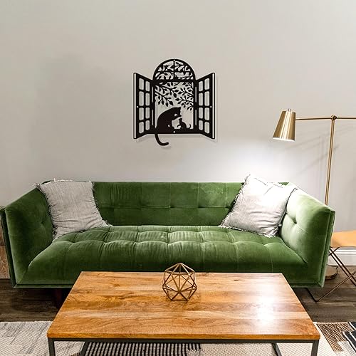 Miniatura 6 de NBEADS Decoración de pared de metal para ventana de gatos, decoración negra para colgar en la pared, arte de pared silueta para el hogar,