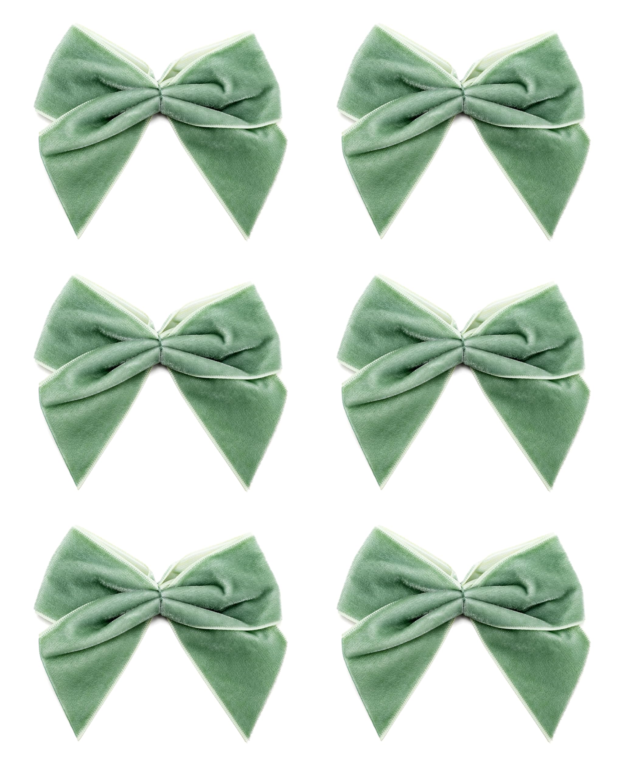 Italian Options Large Velvet Ribbon Bows, Self Adhesive Christmas Tree Bows for Crafting, Gift Wrap, Decorations, Wreaths, Cake Décor, Crafts, Hair Bow, Floristry, Sage Green, 6 Pack, 10 cm