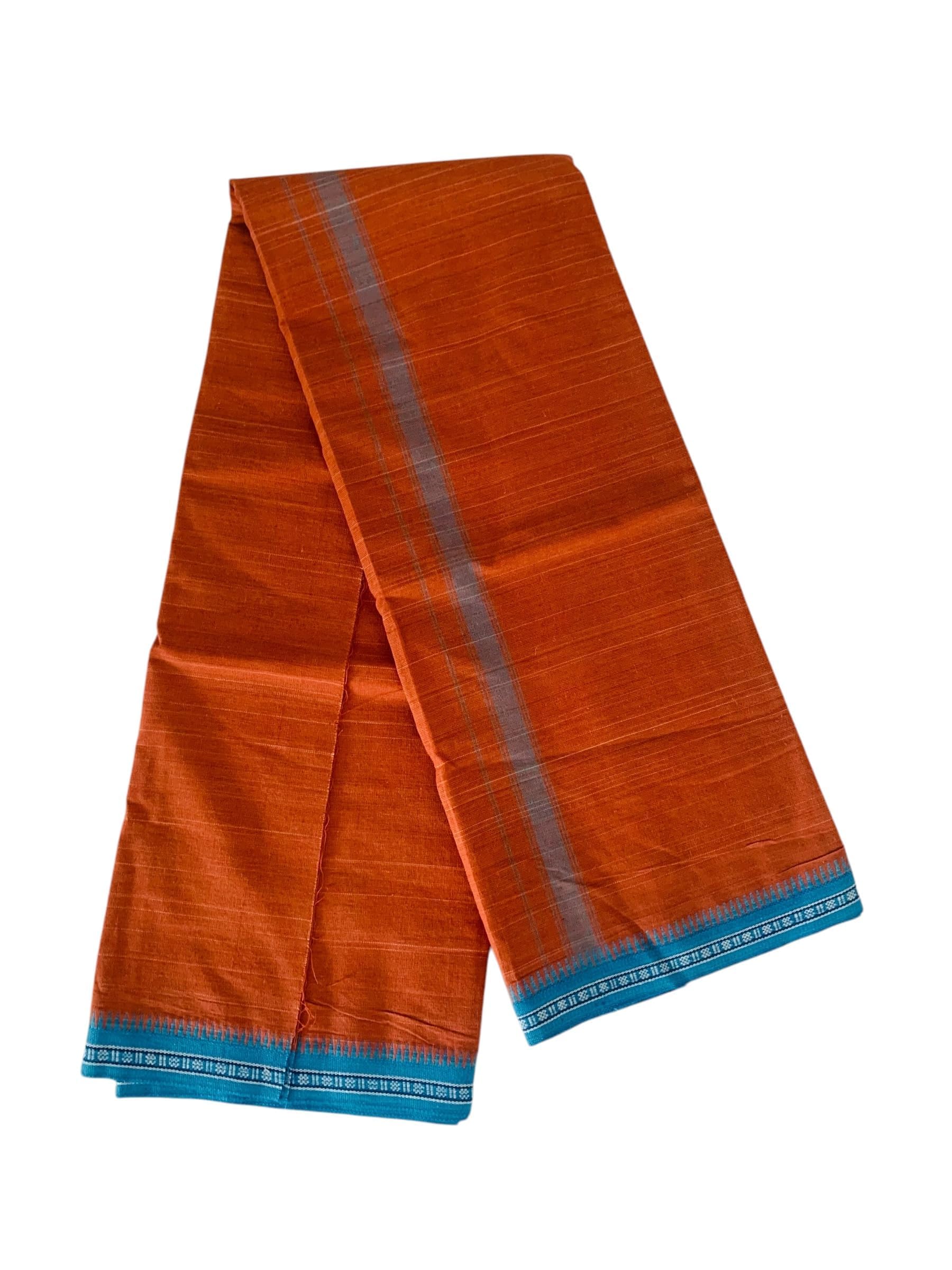 alluvy Men's Kuthampully Pure Cotton Kerala Kavi Mundu | Men's Kavi Dhoti | Kannur Kavi Mundu EKM-879 (Rama-Blue)-picture-19