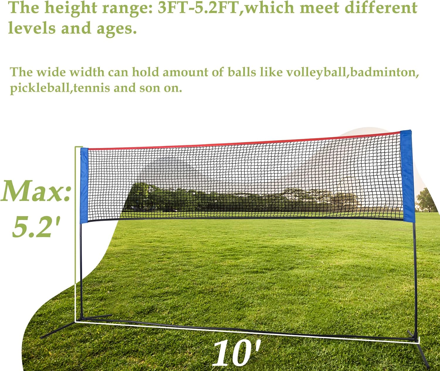 MiniTang Retractable Tennis Net - 10x5.2FT Portable Adjustable Height Steel Frame Net for Pickleball Volleyball Badminton, for Backyard Driveway Camping with Carry Bag