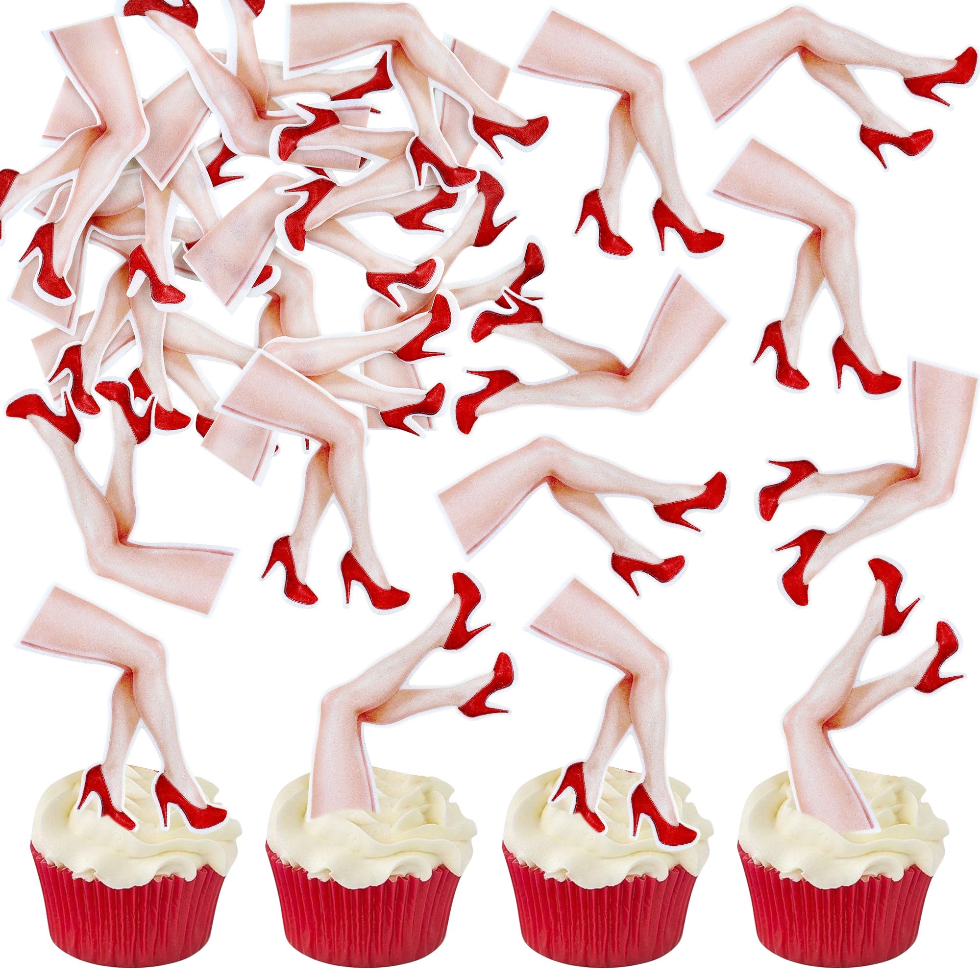 Blumomon 40Pcs Pre-Cut Edible Long Legs Cupcake Toppers Hen Party Cupcake Decoration Picks for Bachelorette Party Model Party Supplies