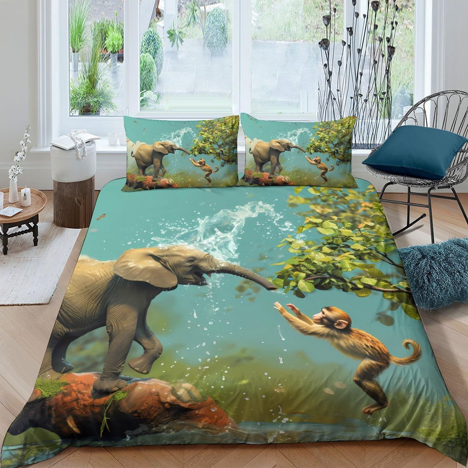 Ctjqhvkz Style-4 3D Printed Elephant Jungle Fitted Sheet Microfiber Soft Animal Tiger Bed Cover For Bedroom Guest Room Decor Single（135X200cm）