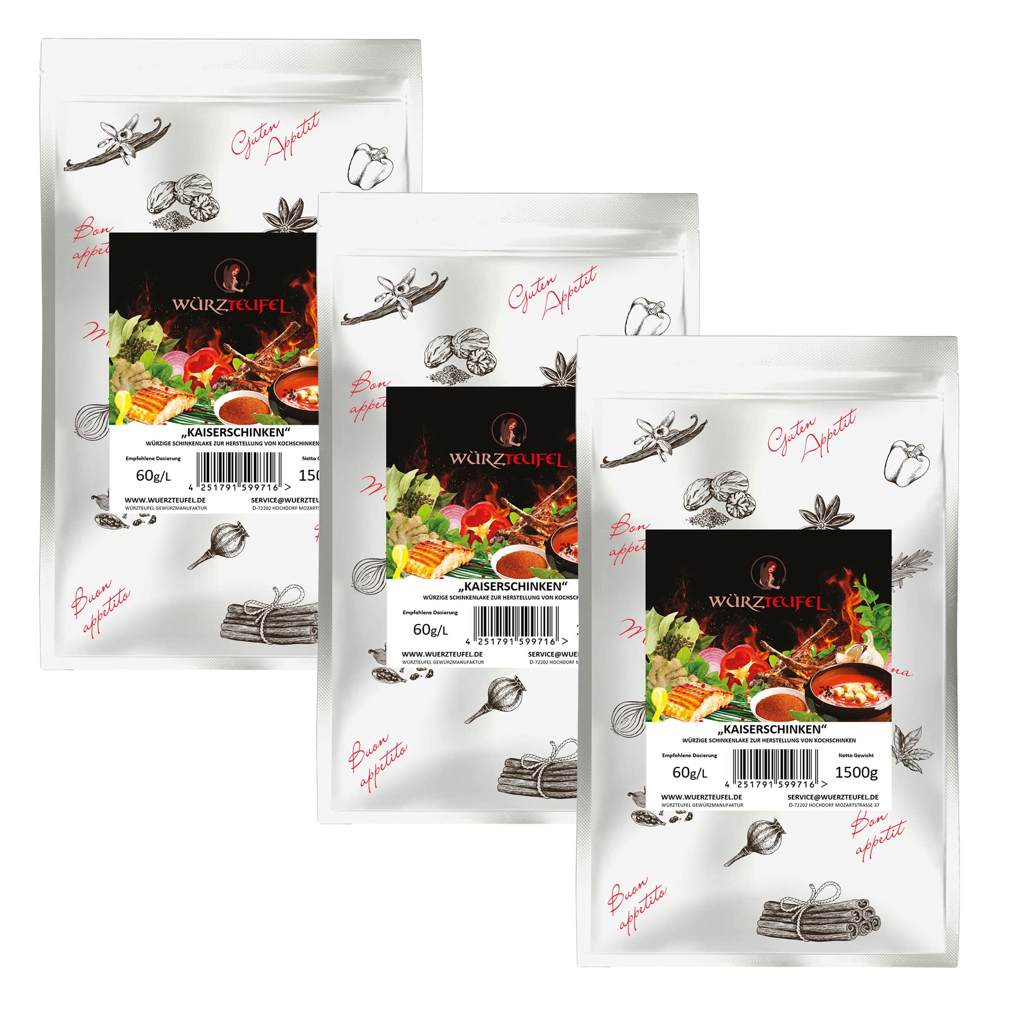 Kaiser - Kochschinken Schinkenspritzmittel, Schinkenlake für zarte & saftige Kochschinken. 3 XL - Beutel je 1500g (4,5KG)