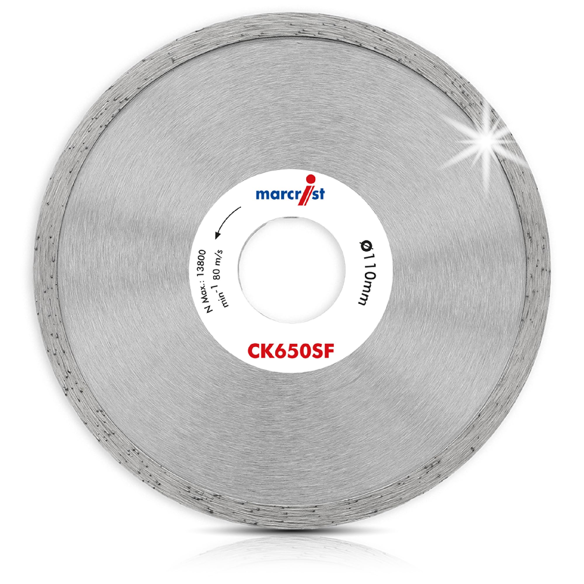 Marcrist CK650SF Diamond Tile Cutting Disc 110mm x 22.23mm - Continuous Rim Diamond Cutting Disc for Tile Saw - Ceramic, Porcelain, Granite & Natural Stone Tile - Wet & Dry Cutting (16121)