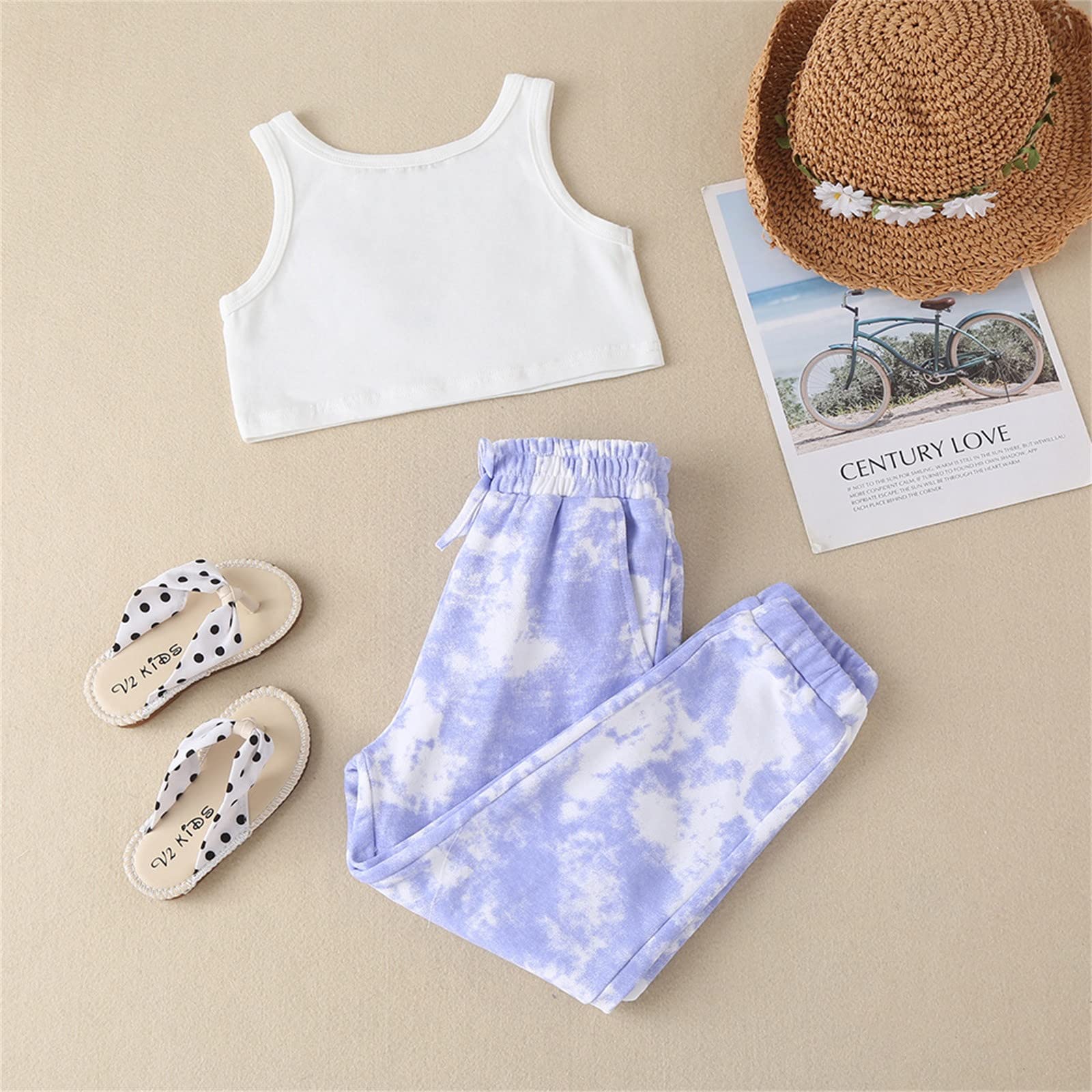 Toddler Baby Girl Clothes Set Letter Sleeveless Shirt Tank Tops + Tie Dye Sweatpants Leggings (Light Blue, 2-3 Years)