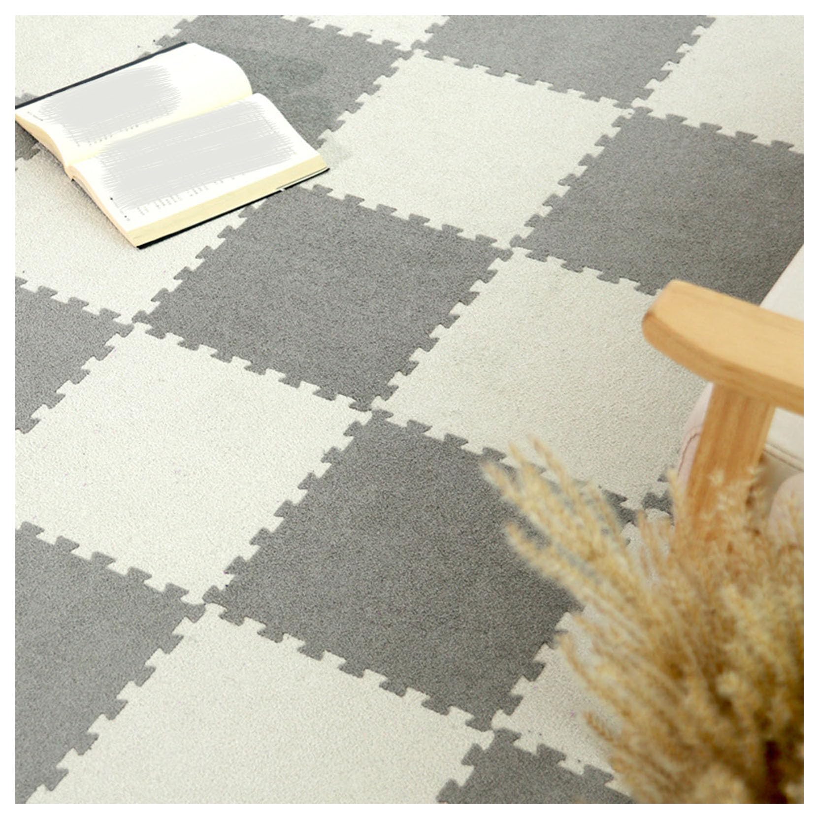 Dalles de sol en mousse moelleuse x12 : tapis puzzle lavable 30,5 cm pour enfants