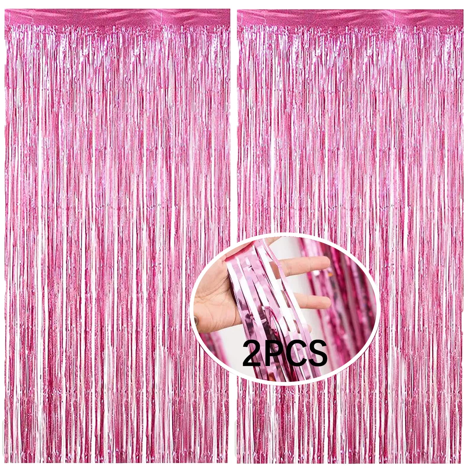 Pink Tinsel Foil Fringe Curtain Party Decorations 2Pcs 3.3ft *6.6ft Metallic Tinsel Curtains Streamers Party Backdrop Foil Curtain for Birthday Party Wedding Holiday Decoration