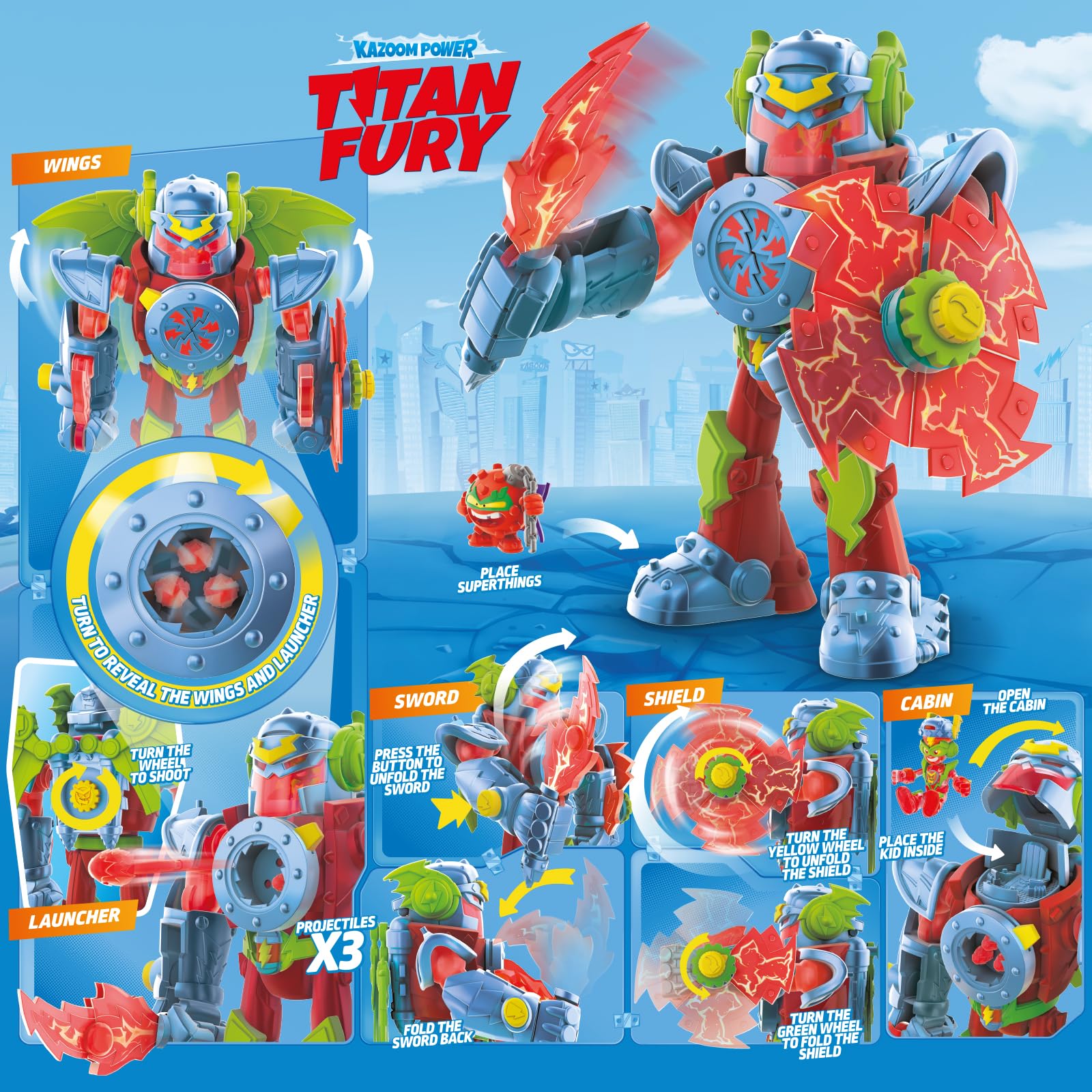 SUPERTHINGS Titan Fury – Wielki Robot Bojowy Mech z Ruchomymi Ramionami, Zestaw z Ekskluzywną Figurką Super Things, Zabawka dla Dzieci i Chłopców od Magicbox