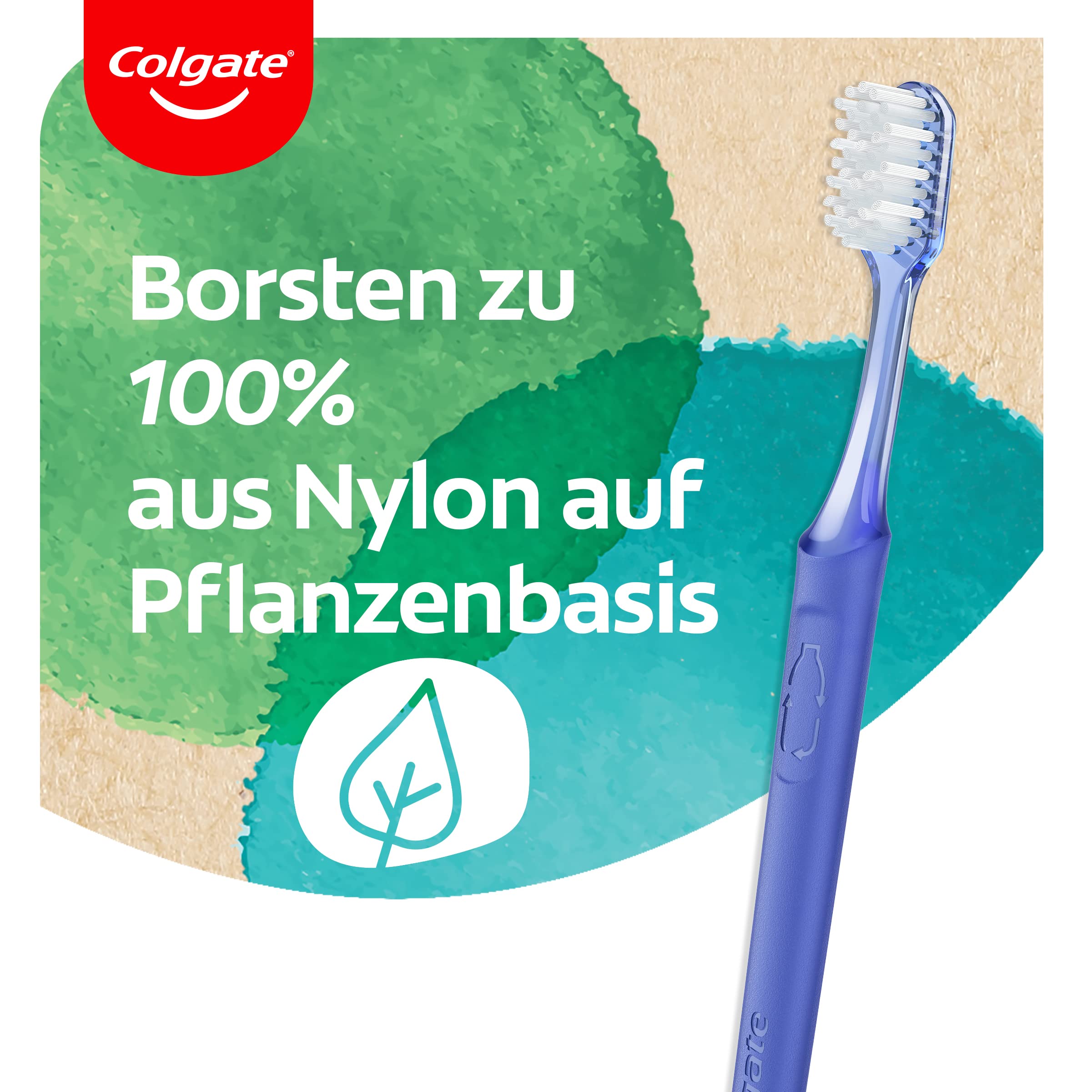 Colgate szczoteczka do zębów RecyClean, średnia, 1 sztuka – ręczna szczoteczka do zębów z włosiem na bazie roślin i uchwytem w 100% z plastiku pochodzącego z recyklingu