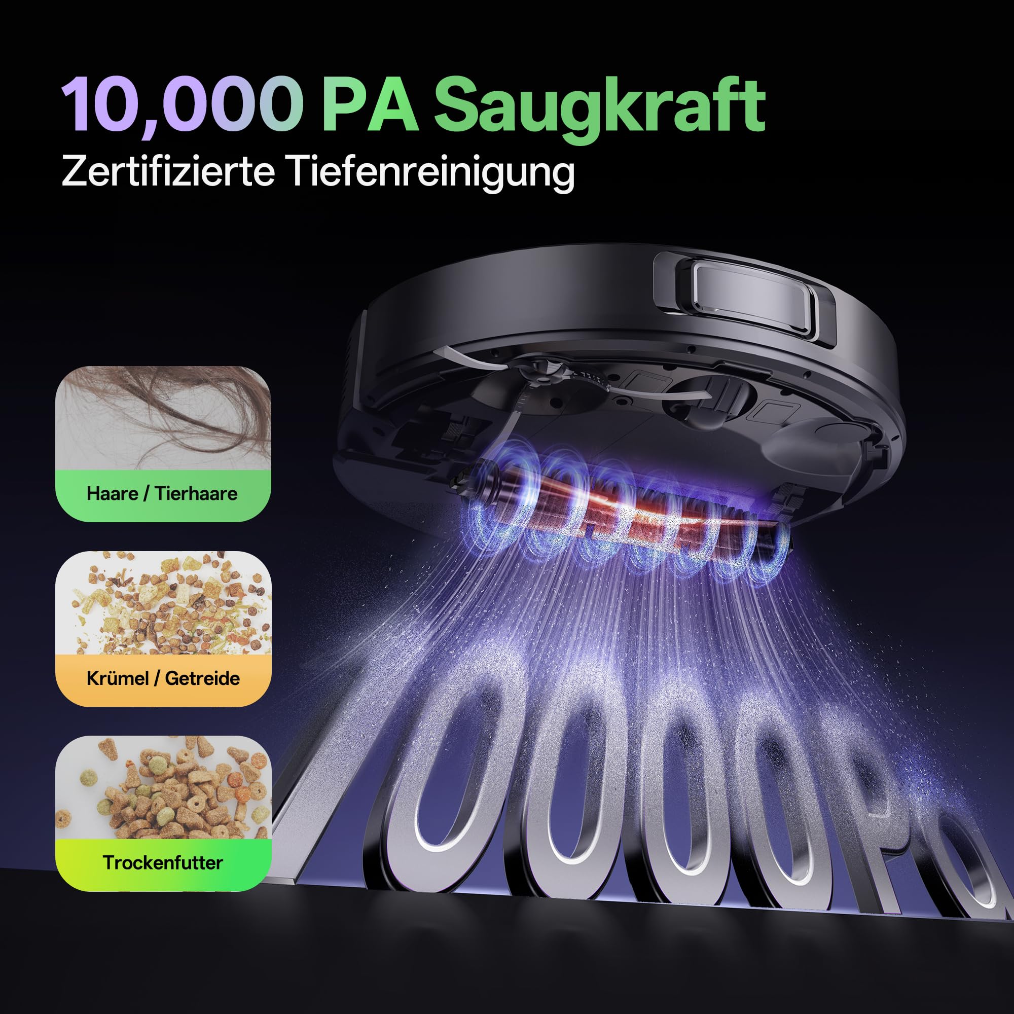 Vexilar W15 Saugroboter mit Wischfunktion, Beutelloser Multi-Zyklon-Absaugstation Staubsauger Roboter, 10000Pa, LiDAR Navigation, 3-in-1 Saug und Wischroboter, 180Min Max, App- & Sprachsteuerung