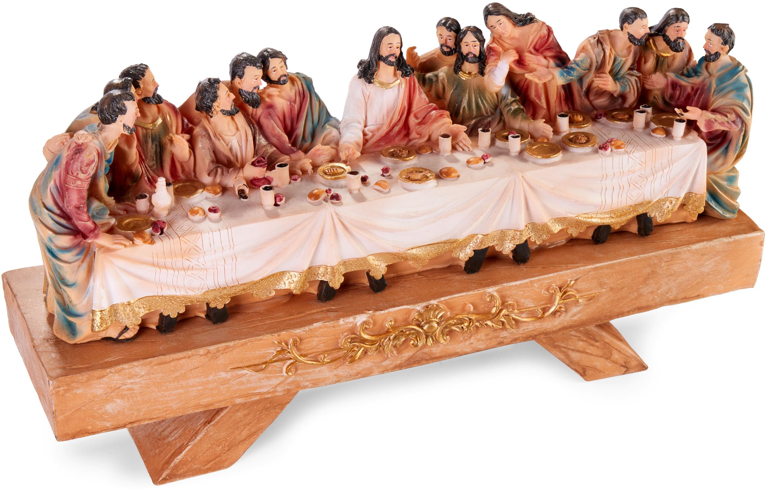 BRUBAKER Das letzte Abendmahl - 40 cm Weihnachtsfigur mit handbemalten Figuren - Jesus und Seine 12 Jünger am Tisch - Abendmahlszene Weihnachtsdeko - XL Tischdekoration aus Polyresin
