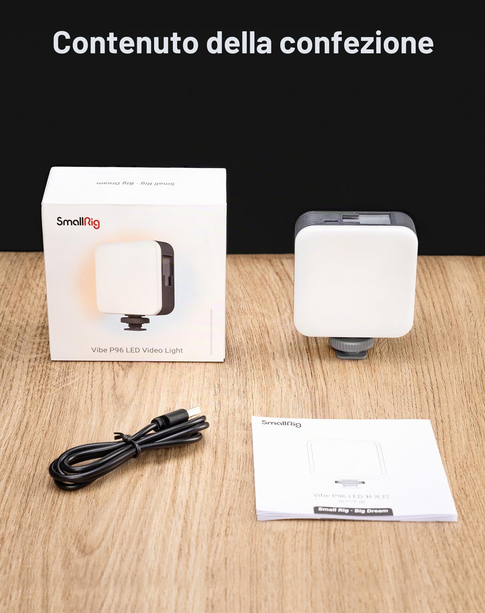 SMALLRIG Luce Video RGB, 96 LED per Fotocamera, Portatile, Illuminazione Fotografica con 3 Cold Shoe, 2200 mAh, Ricaricabile CRI 95+ 2700-6500 K, Pannello Dimmerabile - 3286B