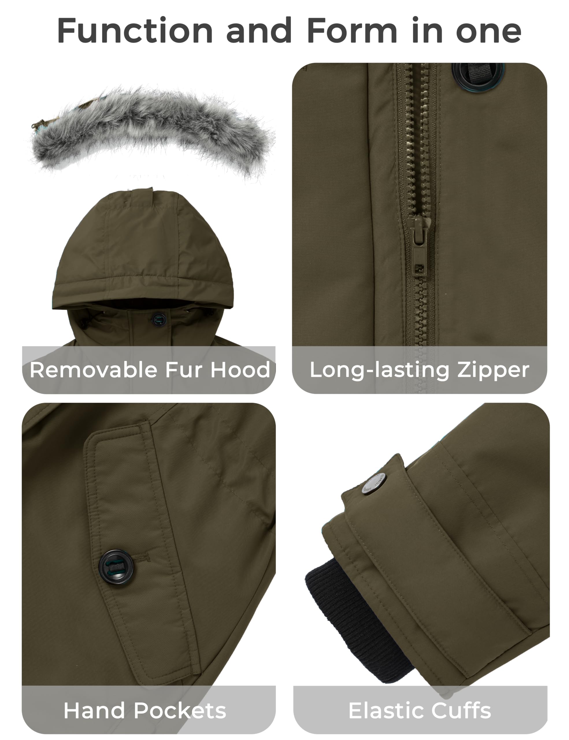 Wantdo Abrigo Cálido Antiviento Chaqueta de Algodón Invierno al Aire Libre Resistente al Agua Parka Gruesa Capucha con Pelo Desmontable para Mujer
