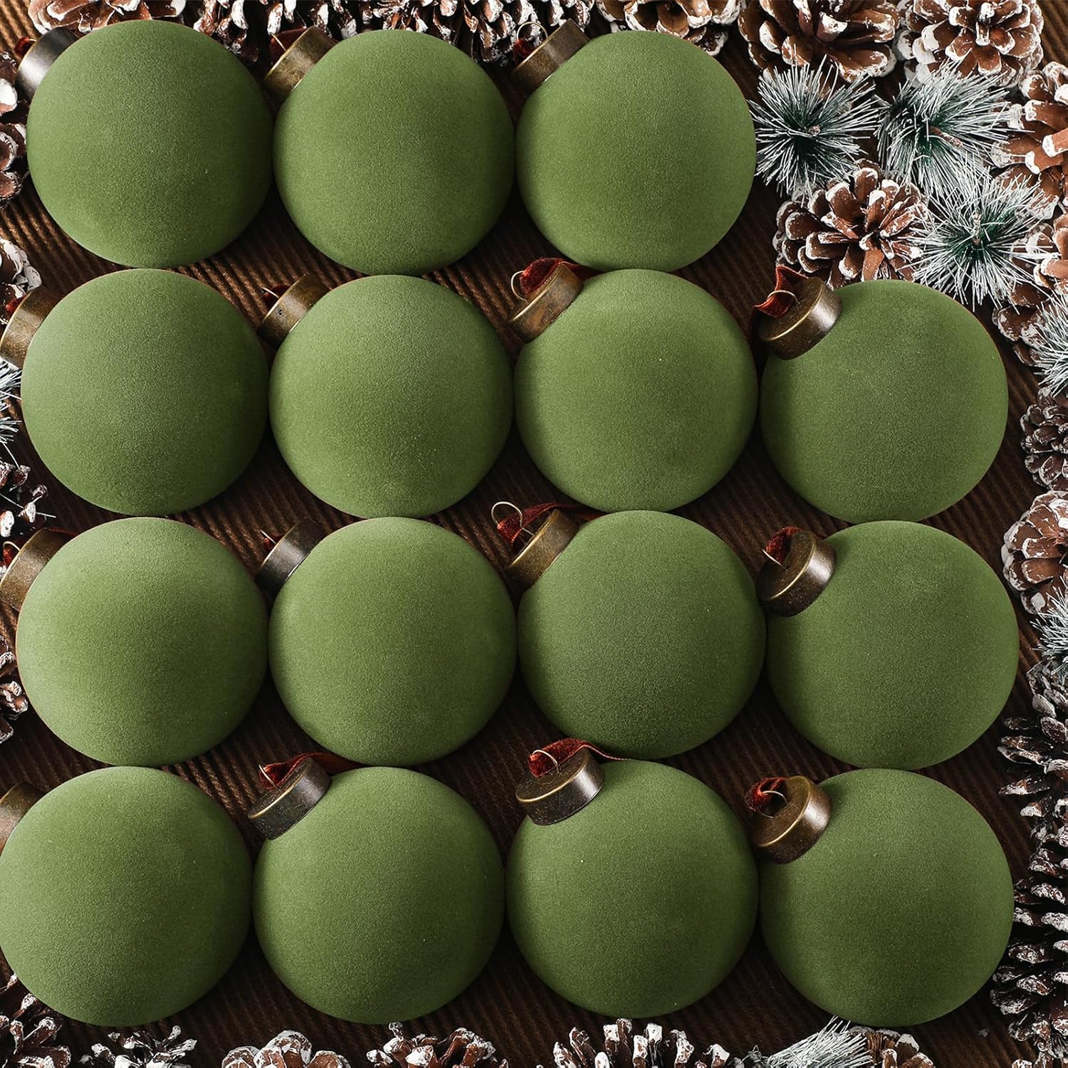 Liliful 15 Pcs Velvet Christmas Balls Bulk Flocked Christmas Tree Ball Ornaments Plastic Xmas Decorative Hanging Ornaments(Green,3.15 Inch) Green 3.15 Inch