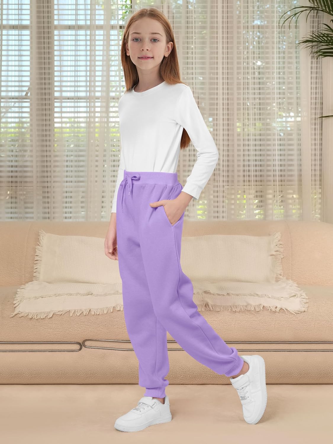 Resinta Girls Fleece Lined Sweatpants Youth Jogger Athletic Pants Kids Pull-On Pants with Pockets and Drawstring - Image 3