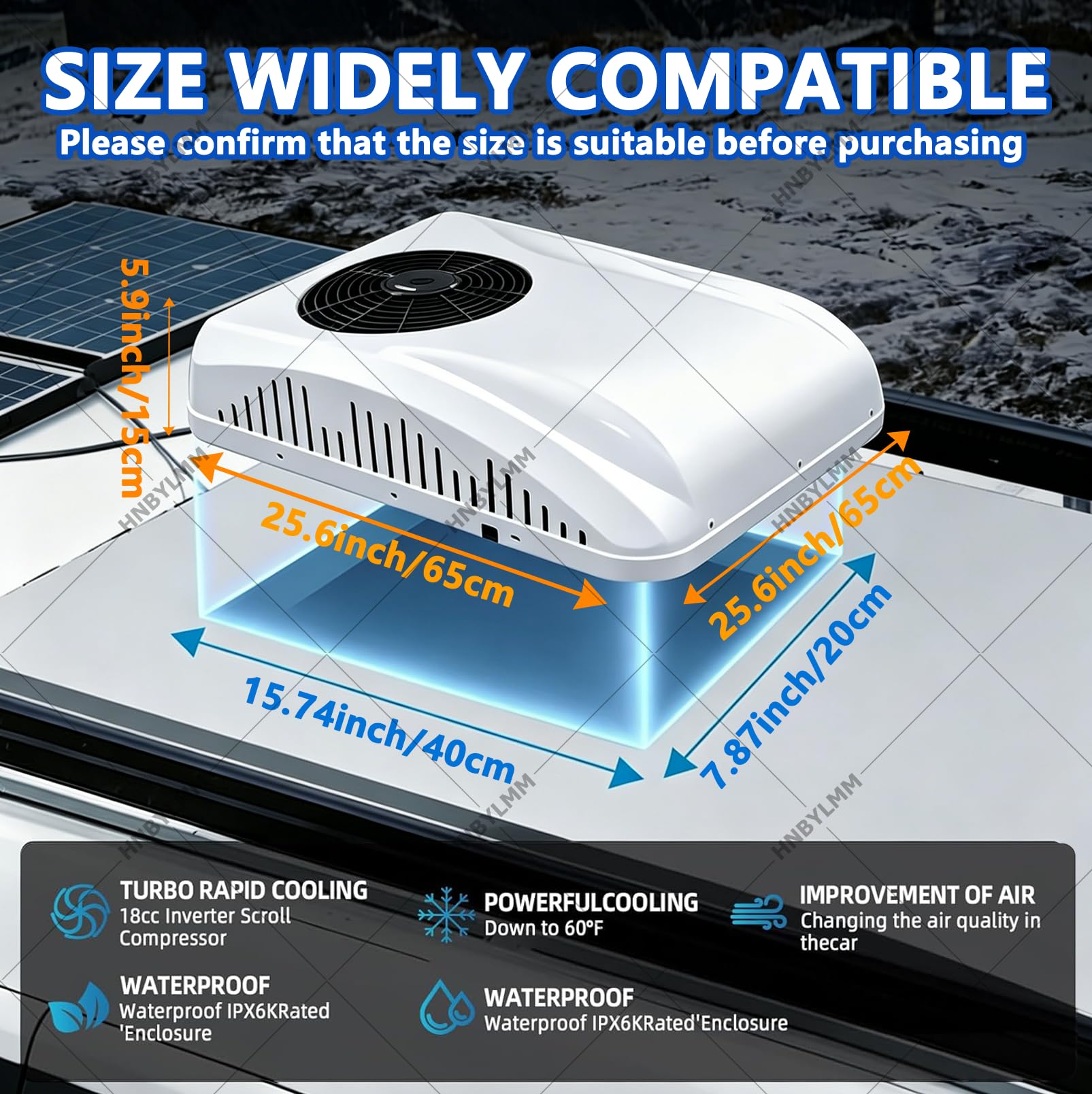 Condizionatore d'Aria DC 12V per Camper, Riscaldamento e Raffreddamento, Basso Consumo Energetico, Ultra-Silenzioso, Climatizzatore da Tetto 9000 BTU con Telecomando per Camper, Van e Camion